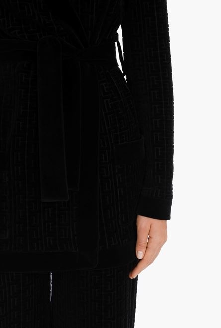 Black velvet cardigan with embossed Balmain monogram - 9