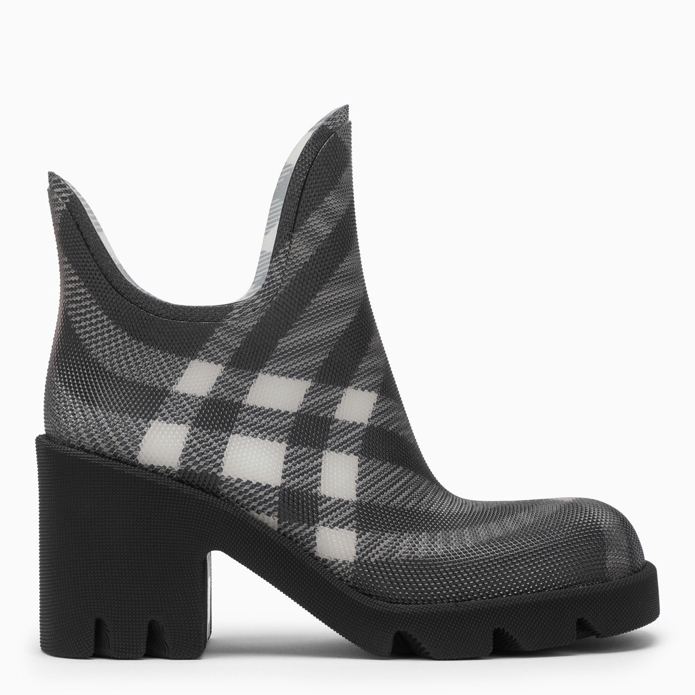 Burberry Marsh Black Rubber Ankle Boots With Check Pattern - 1