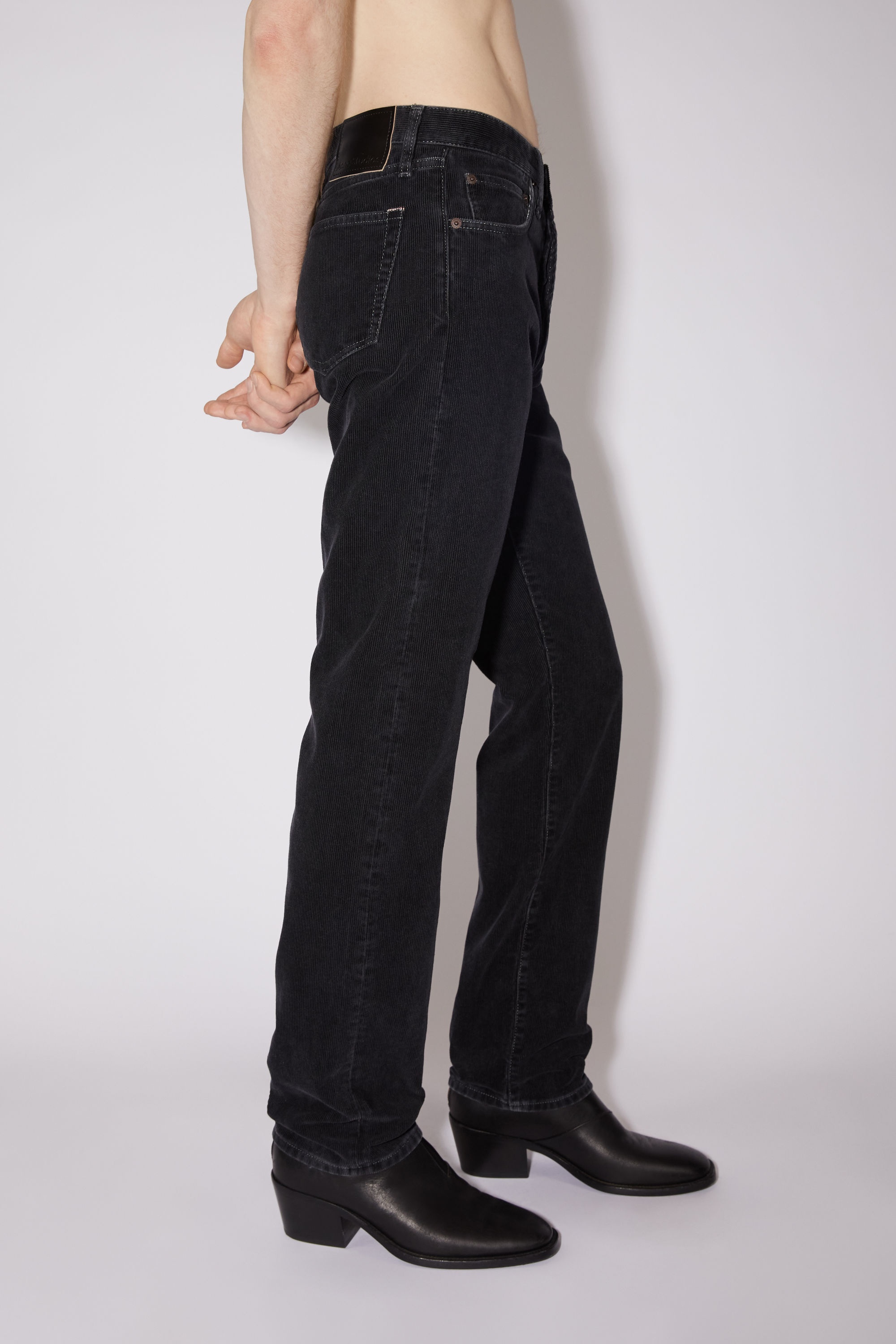 Straight fit corduroy trousers - Black - 4