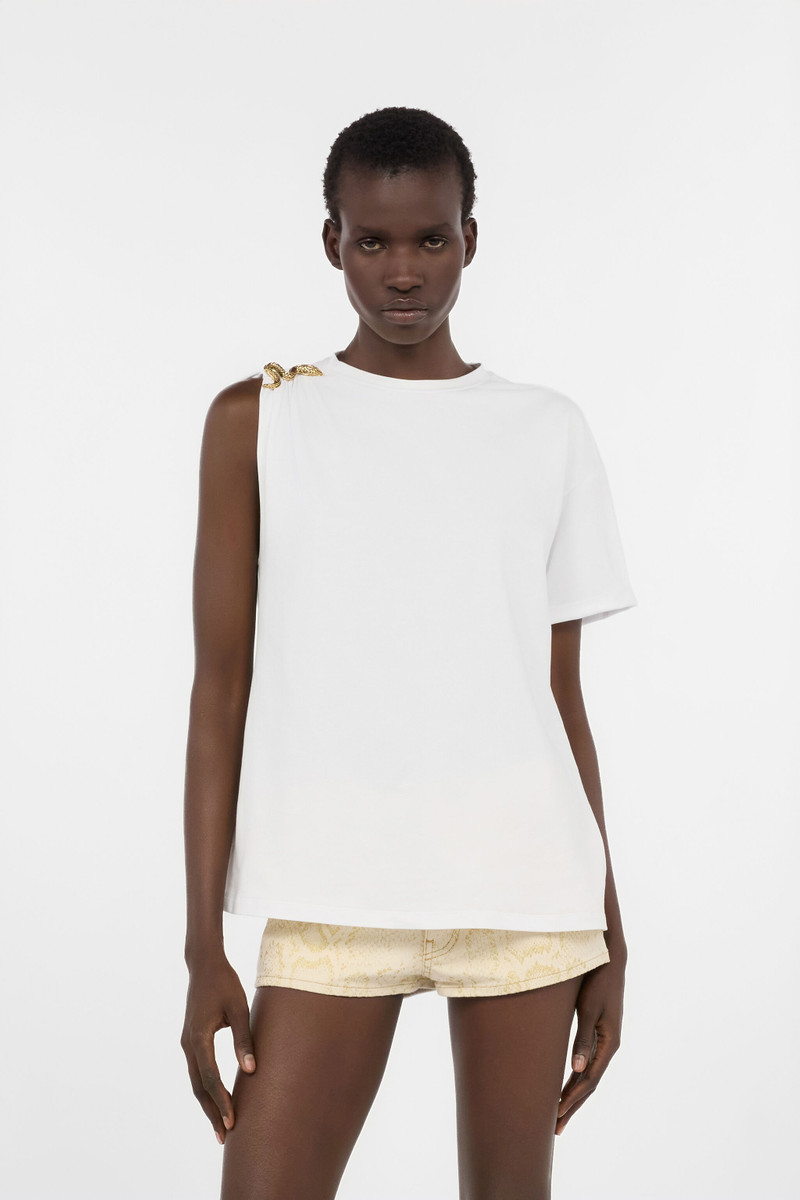White Asymmetric T-shirt with Snake Motif 3