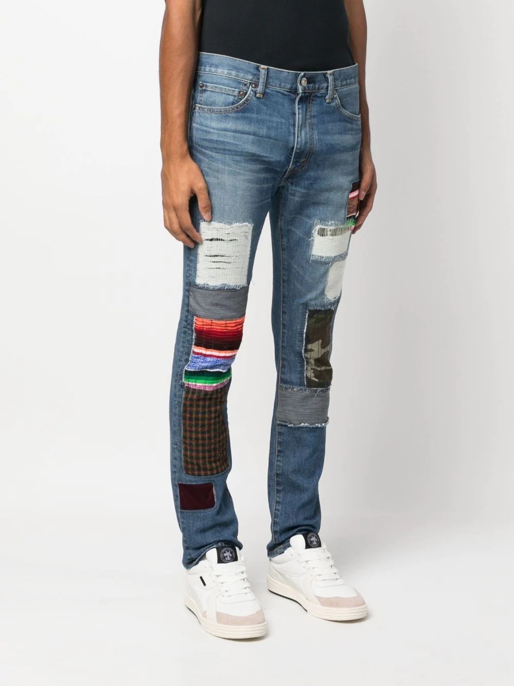 patchwork-detail slim-fit jeans - 4