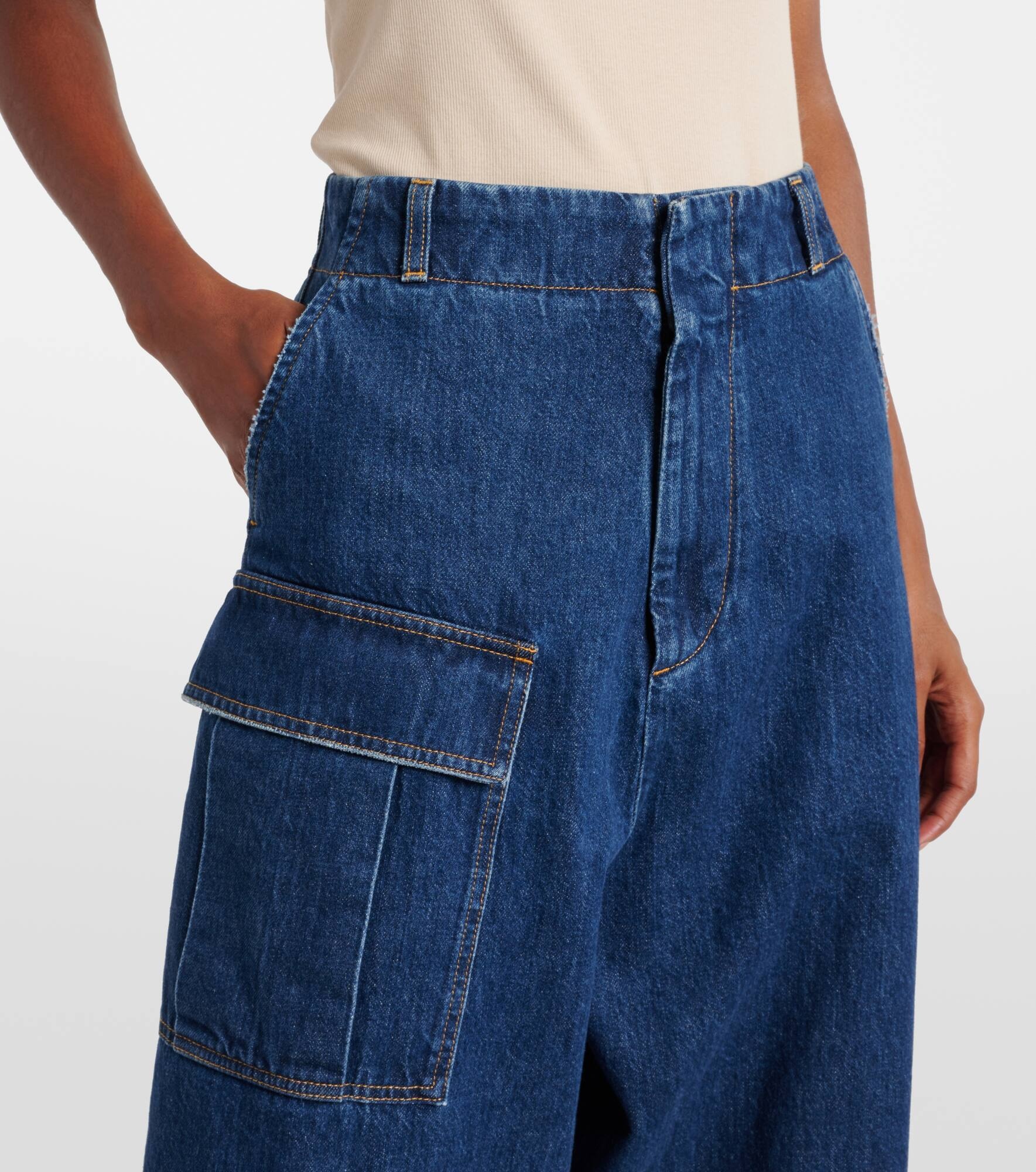 Mid-rise denim wide-leg pants - 4