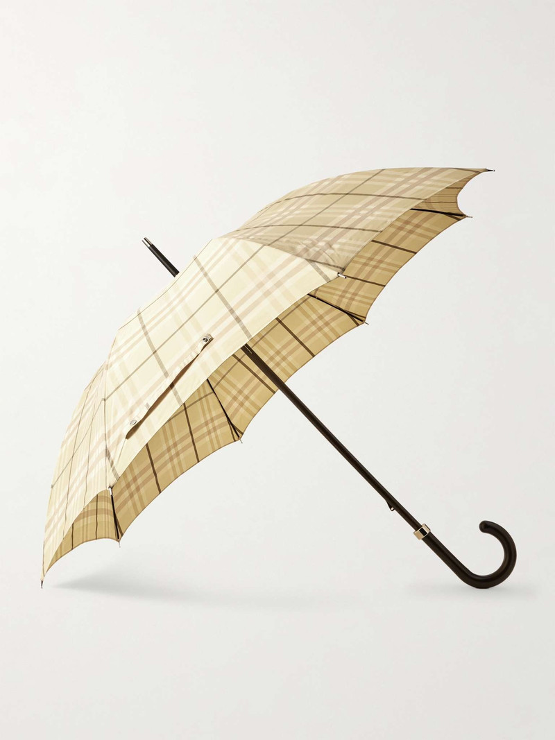 Checked Wood-Handle Umbrella - 1