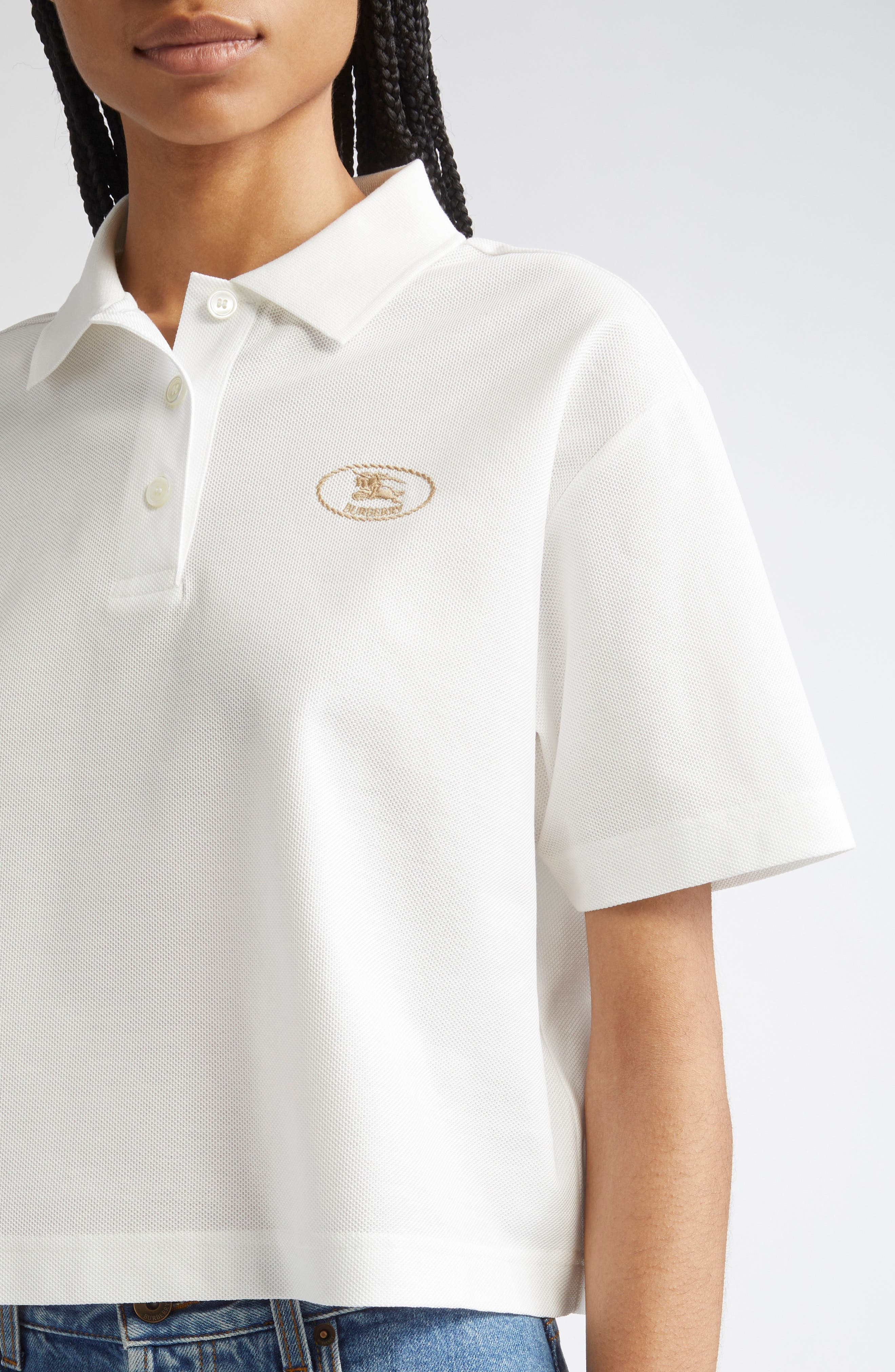 burberry EKD Stamp Crop Cotton Piqué Polo in Chalk at Nordstrom - 4