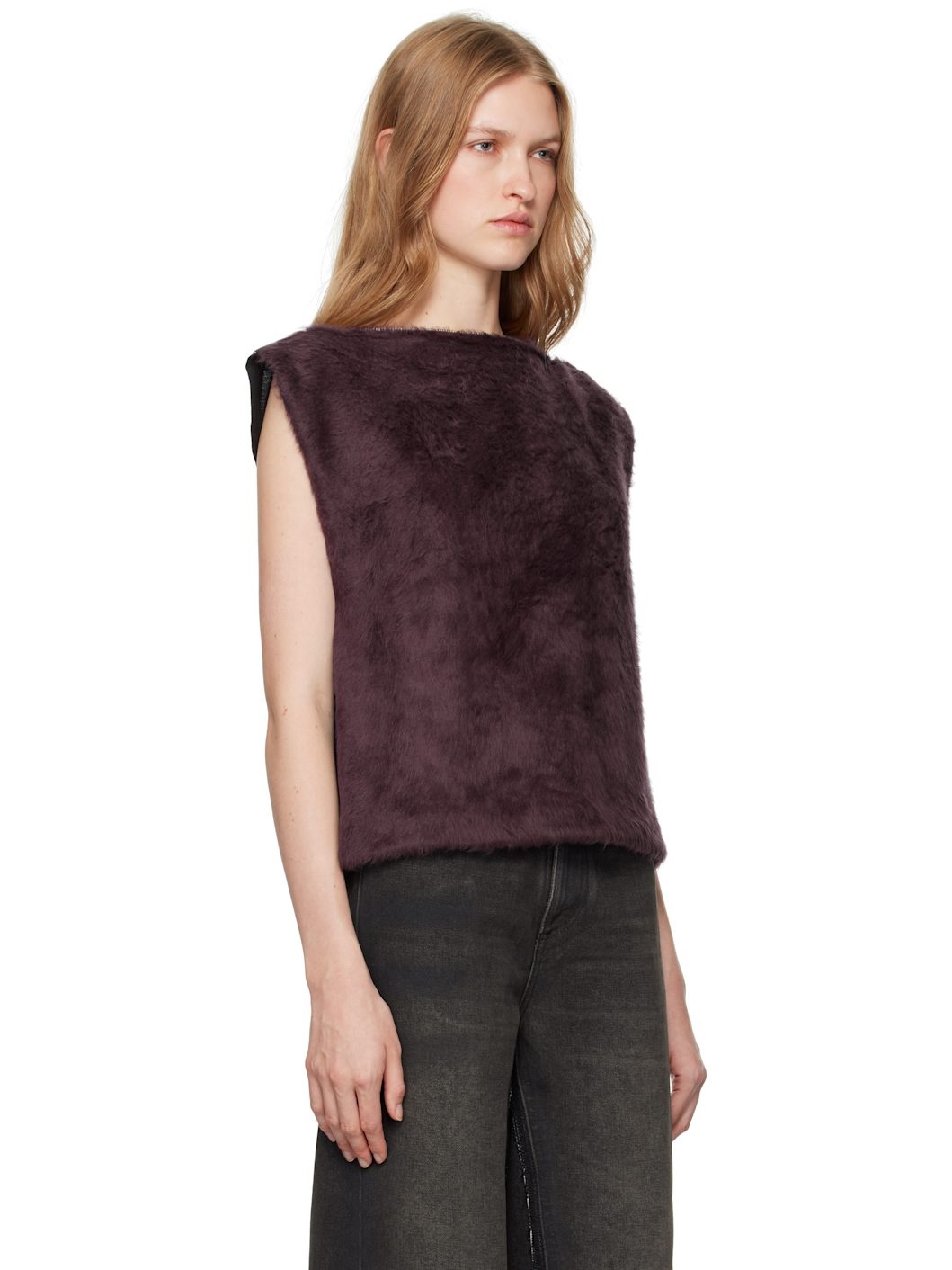 Purple & Black Furry Fleece & Cotton Jersey Blouse - 2