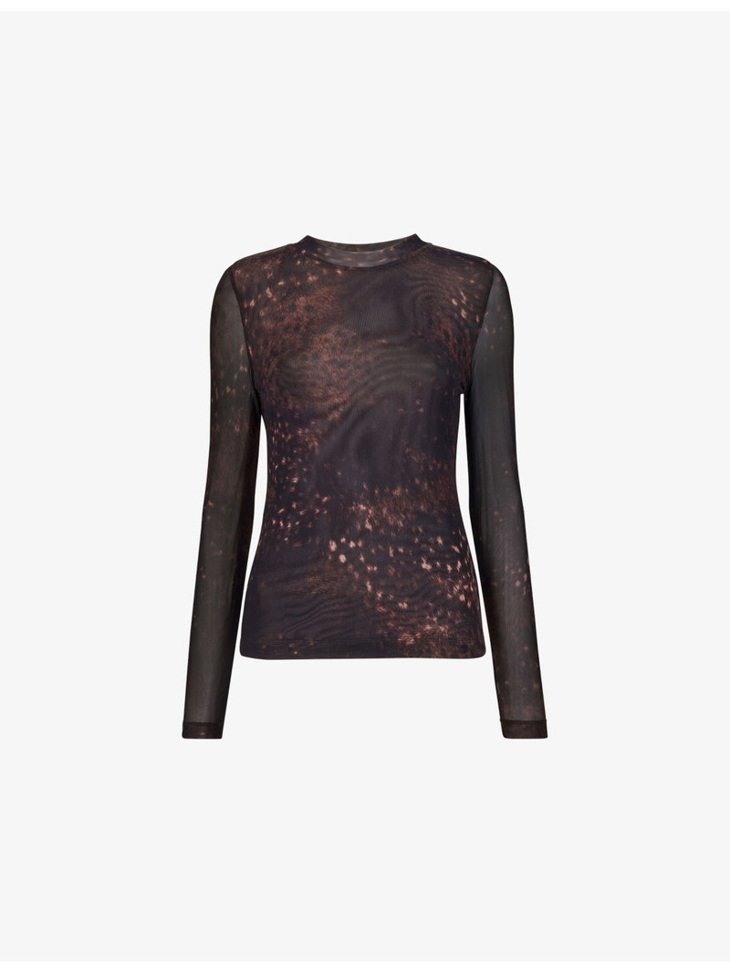 Spotted Animal-Print Stretch-Mesh Top 1