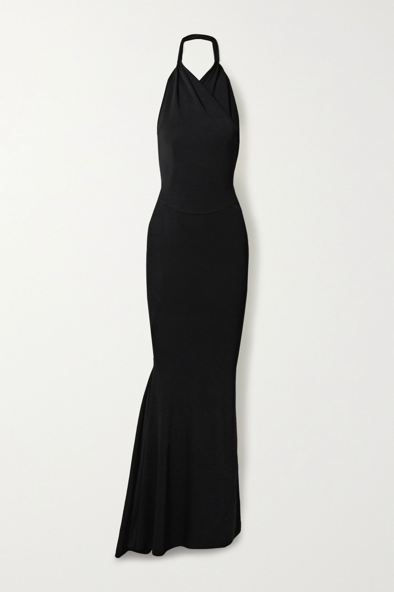 Open-back wrap-effect stretch-knit halterneck gown - 1