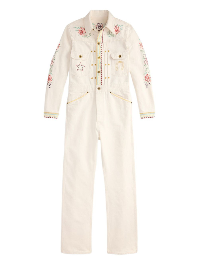 embroidered cotton-linen blend jumpsuit 1