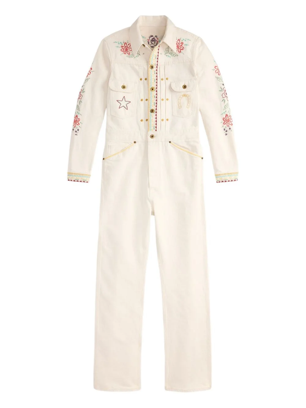 embroidered cotton-linen blend jumpsuit - 1
