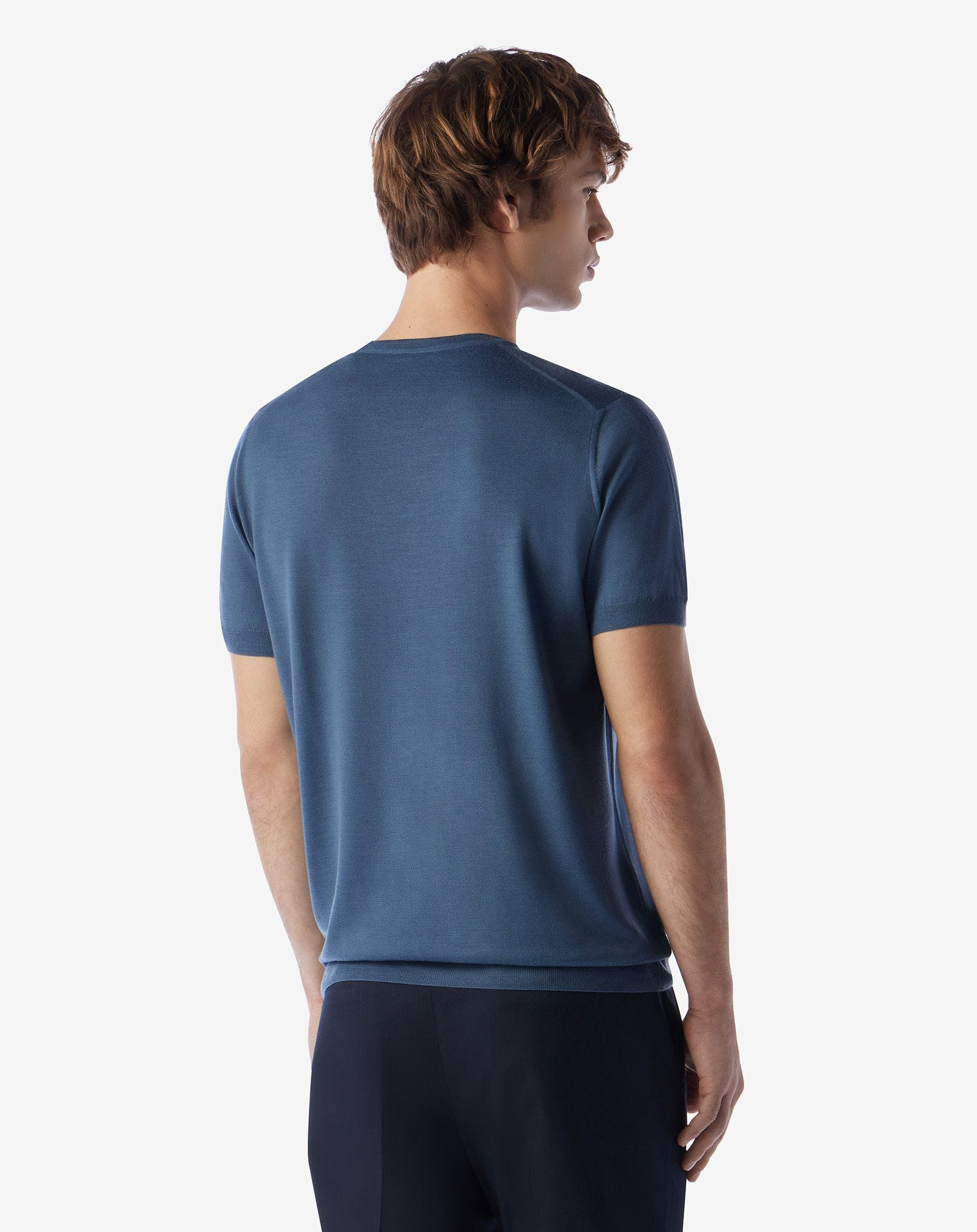 Pale octane blue ultra fine wool crew neck jumper - 3