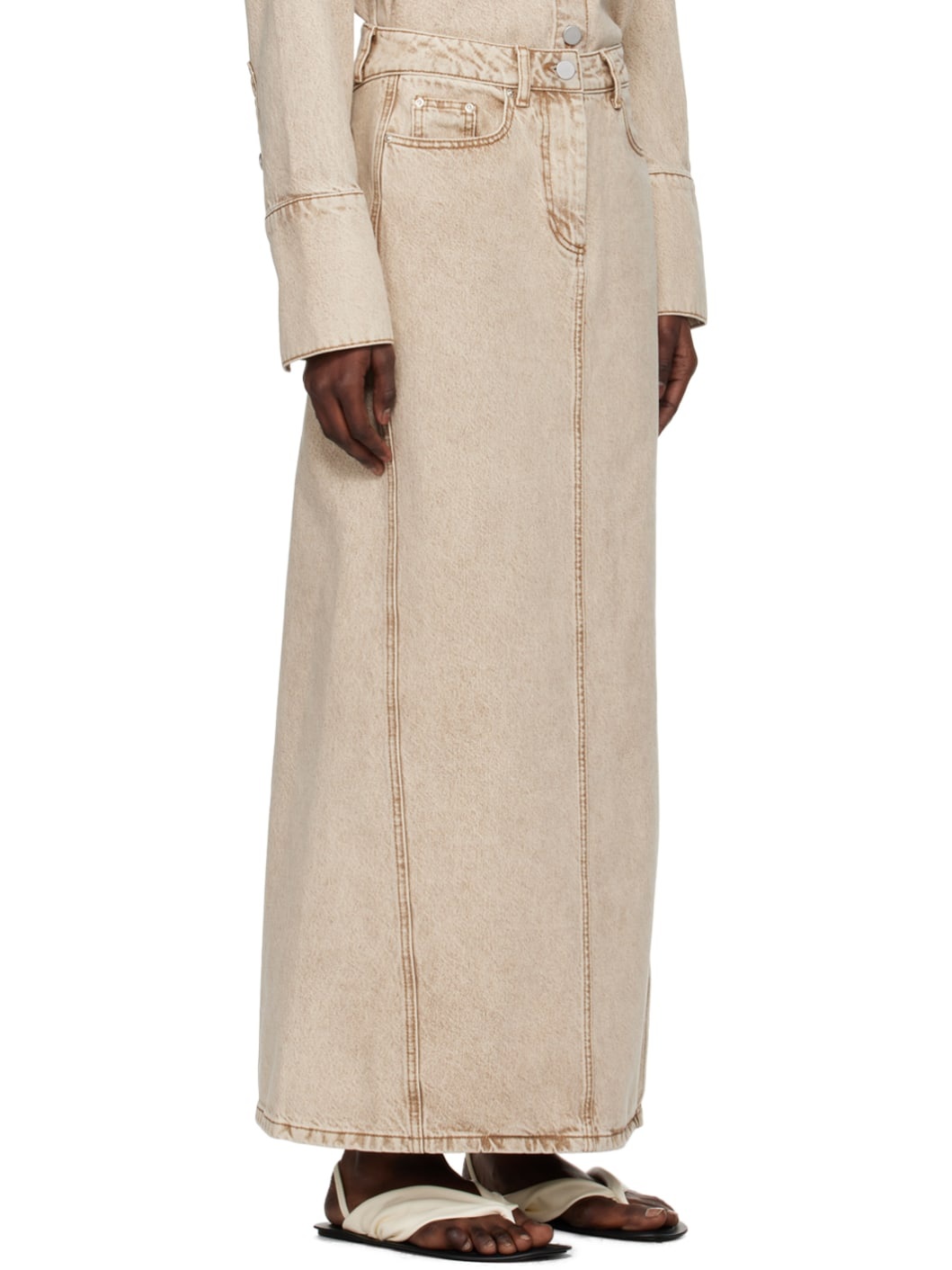 Tan Vented Denim Maxi Skirt - 2