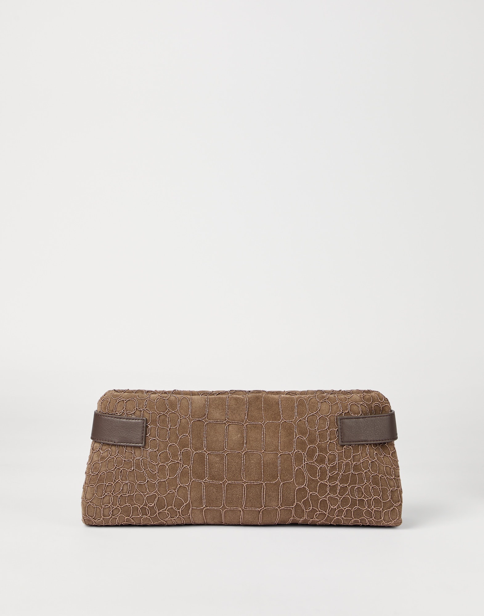 Essence pouch bag in suede with precious croc embroidery and bands - 1