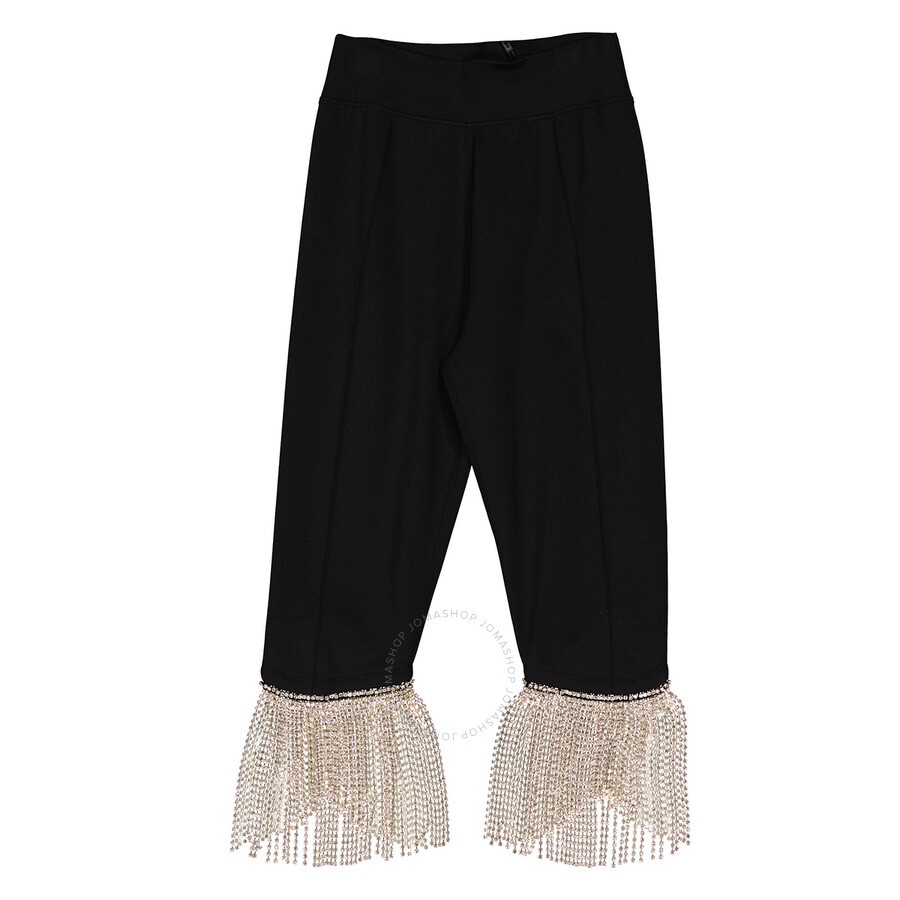 Burberry Ladies Black Charente Crystal Fringed Stretch Jersey Leggings - 4