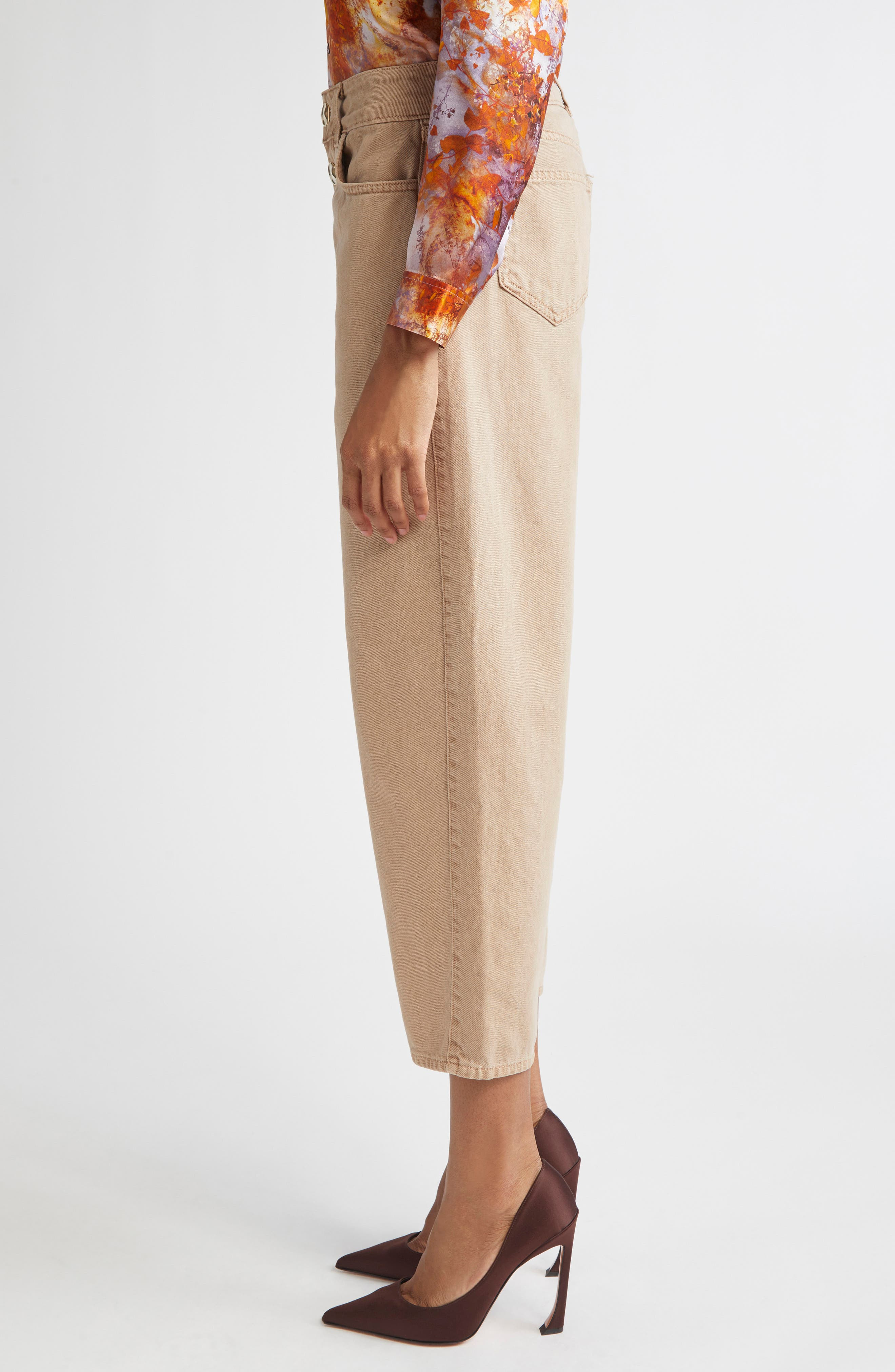 L'AGENCE Liora High Waist Crop Wide Leg Jeans in Dark Cappuccino at Nordstrom - 4