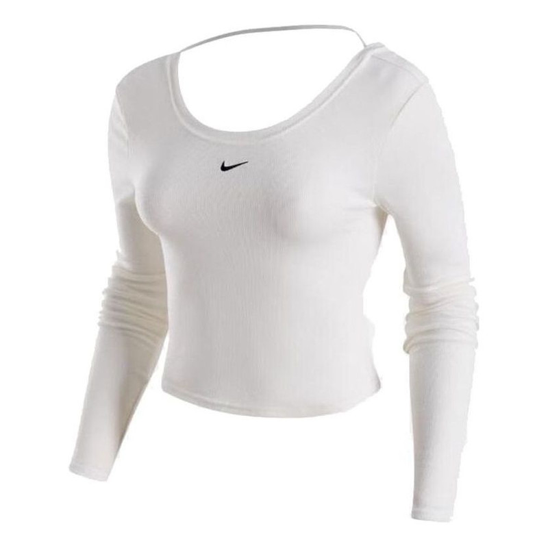 (WMNS) Nike Sportswear Chill Knit Tight Scoop-Back Long-Sleeve Mini-Rib Top (Asia Sizing) 'White' FN - 1