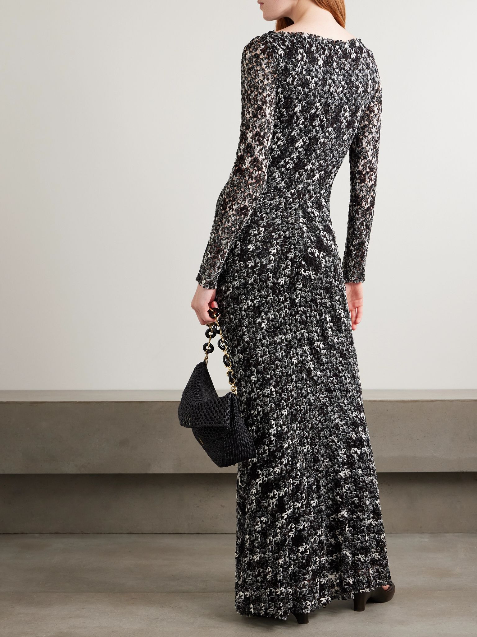 Metallic crochet-knit maxi dress Black - 3