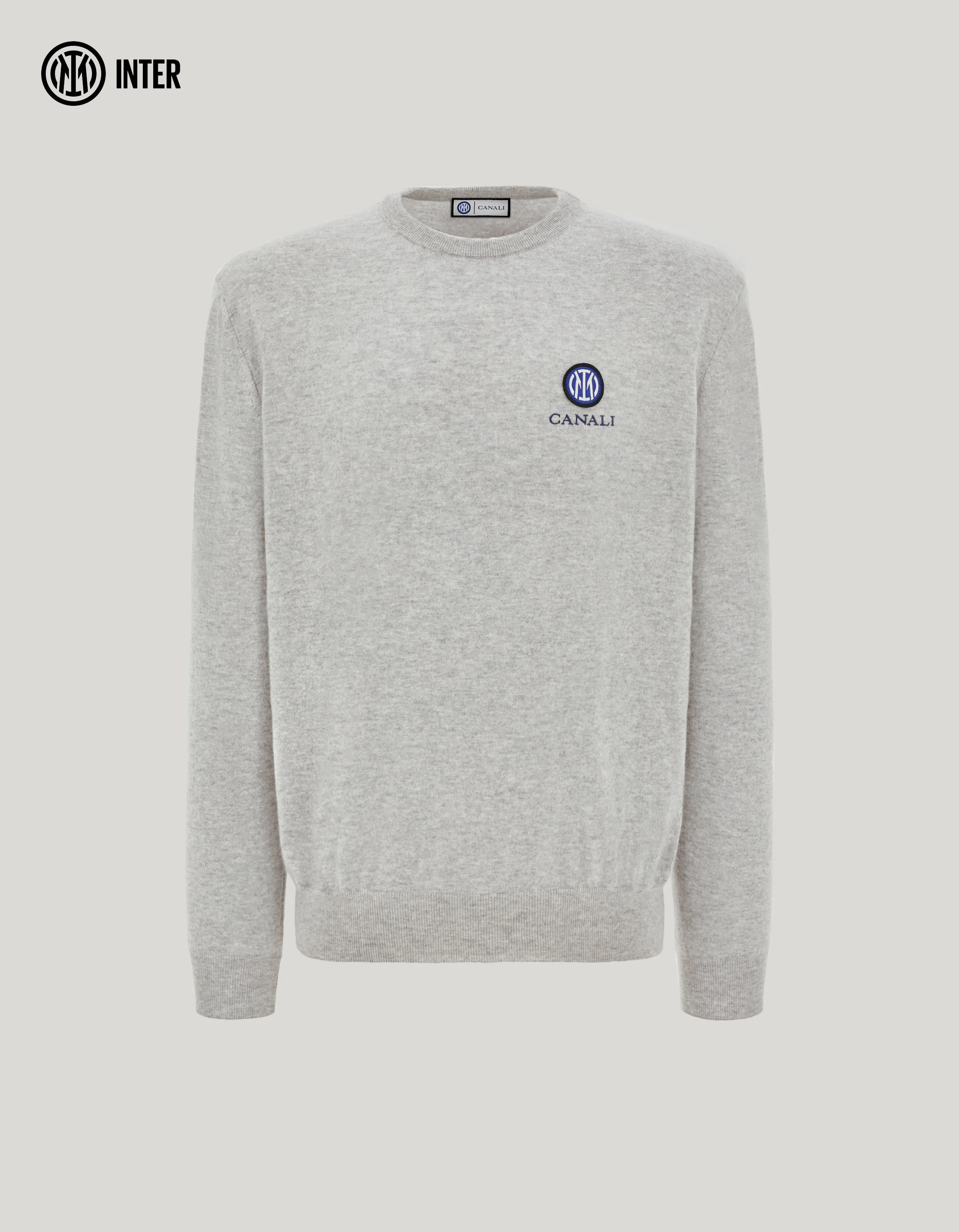 GRAY MÉLANGE CASHMERE CREW NECK SWEATER - INTER COLLECTION - 1
