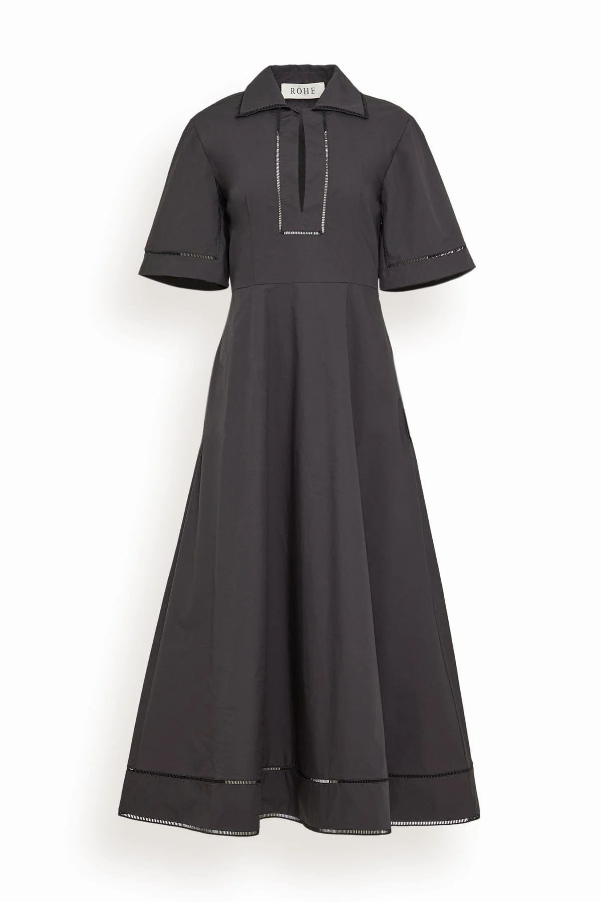 Ladder Embroidered Poplin Dress in Black - 1