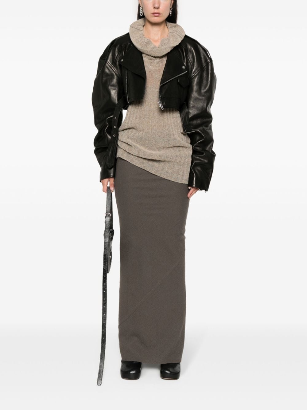 cropped leather biker jacket - 2