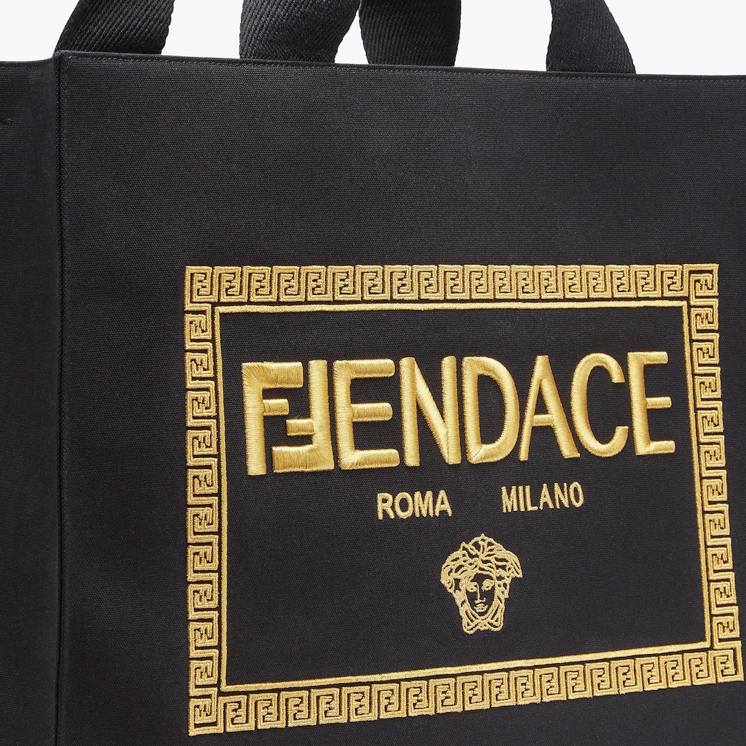 Fendace Embroidered black canvas  Logo bag - 5