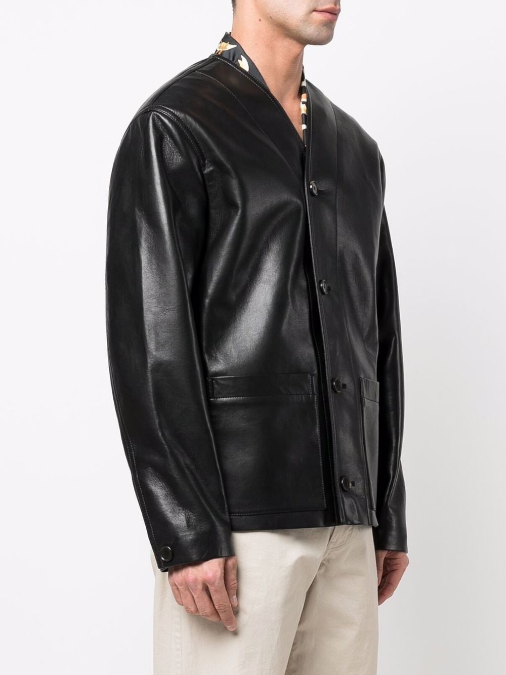 button-up faux leather jacket - 3