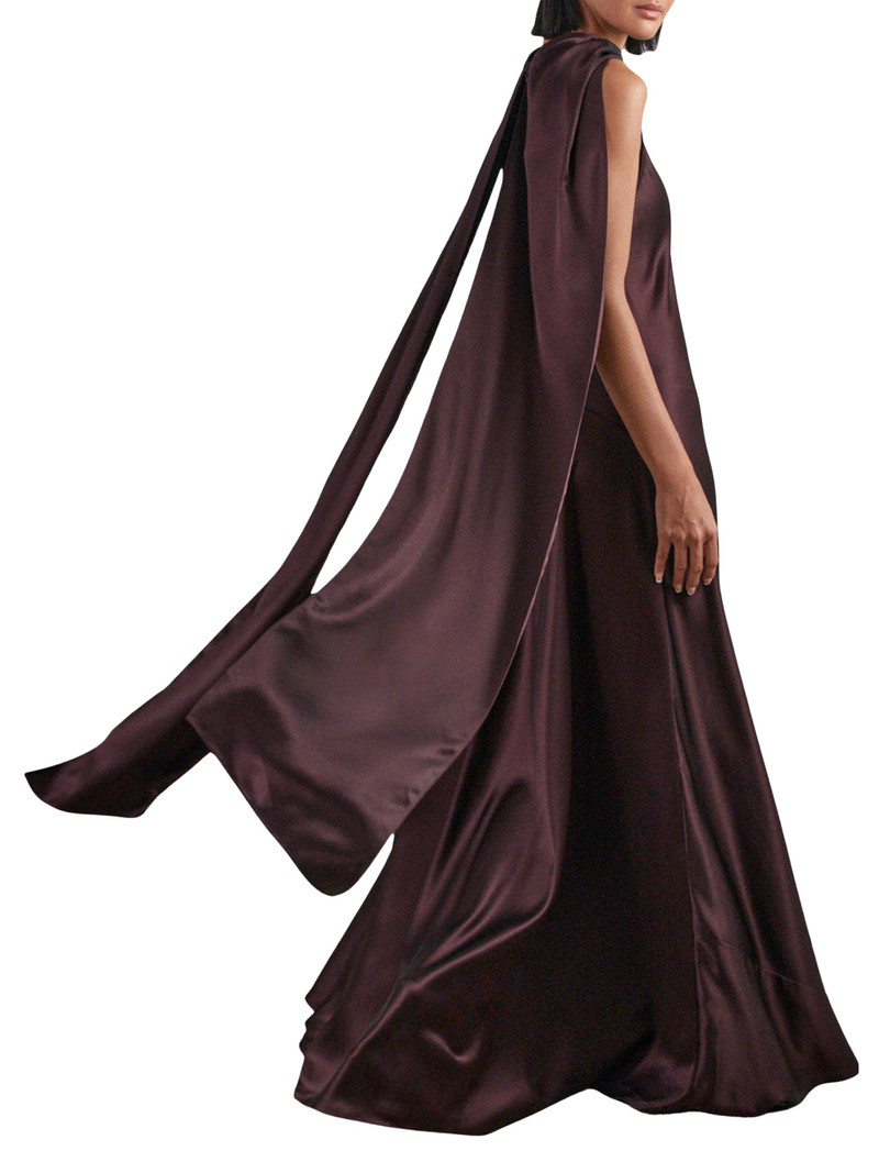 Women's Fae Satin Capeback Dress - Burgundy 4