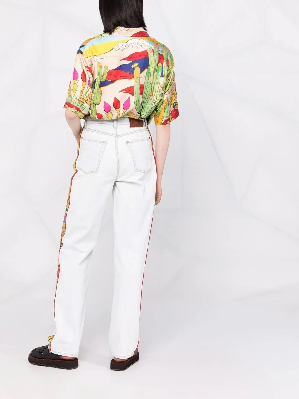 embroidered-trim straight-leg jeans - 6