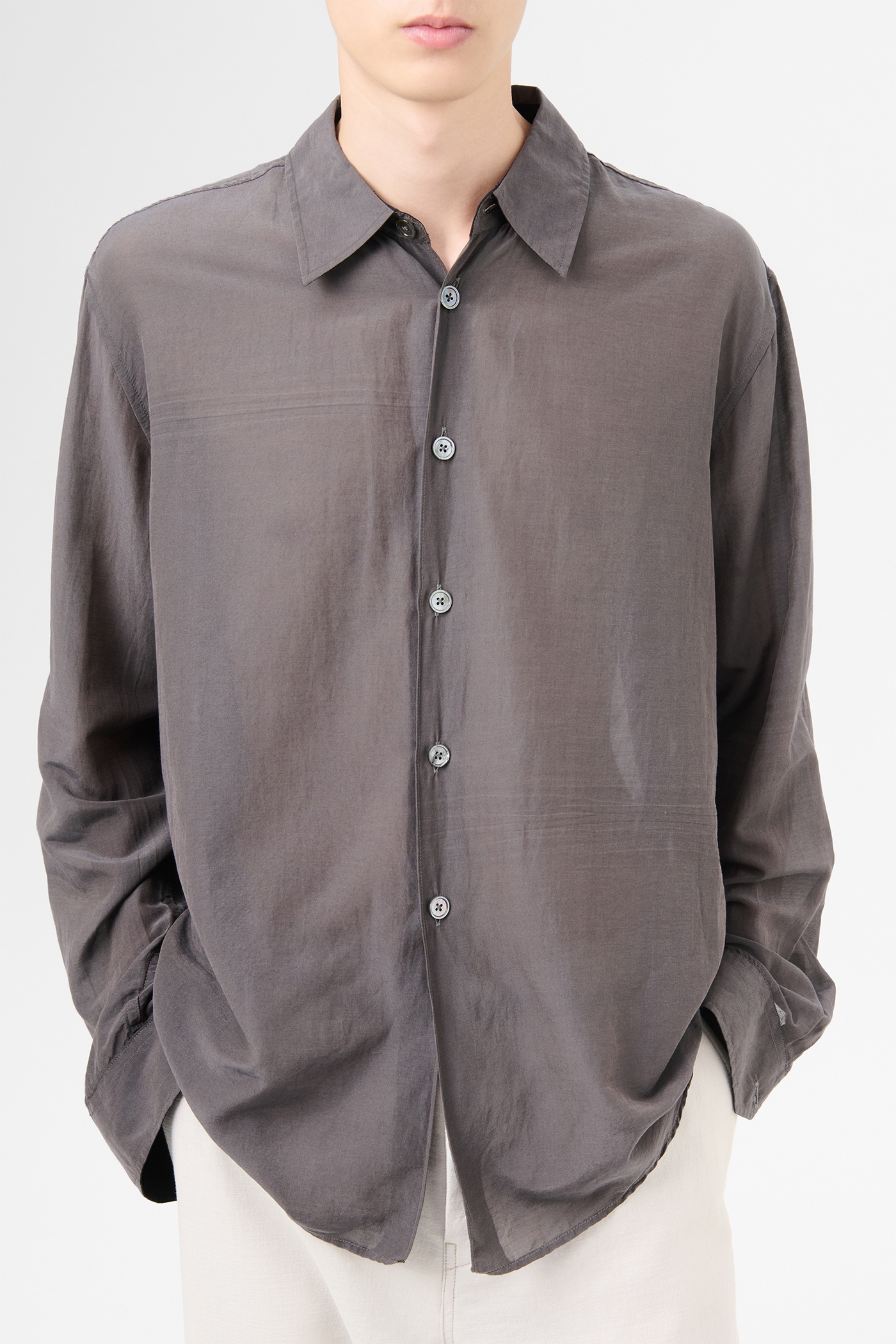 Beyond Shirt Charcoal Bordeaux Cotton Silk - 4