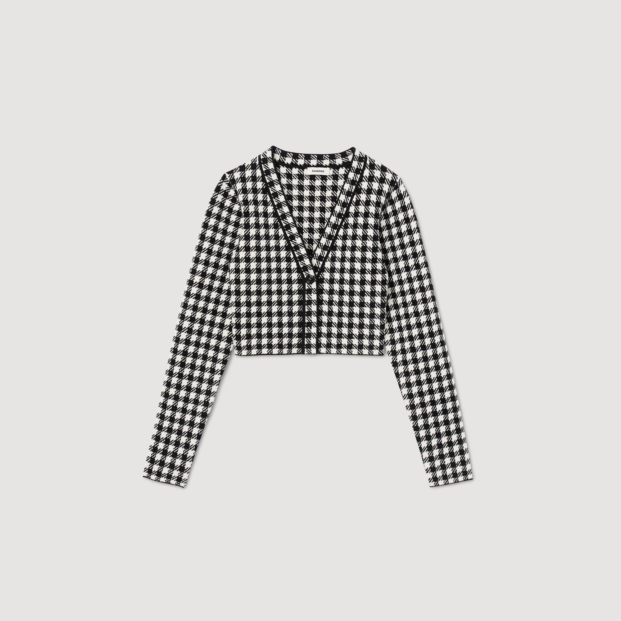 CROPPED GINGHAM KNIT CARDIGAN - 1