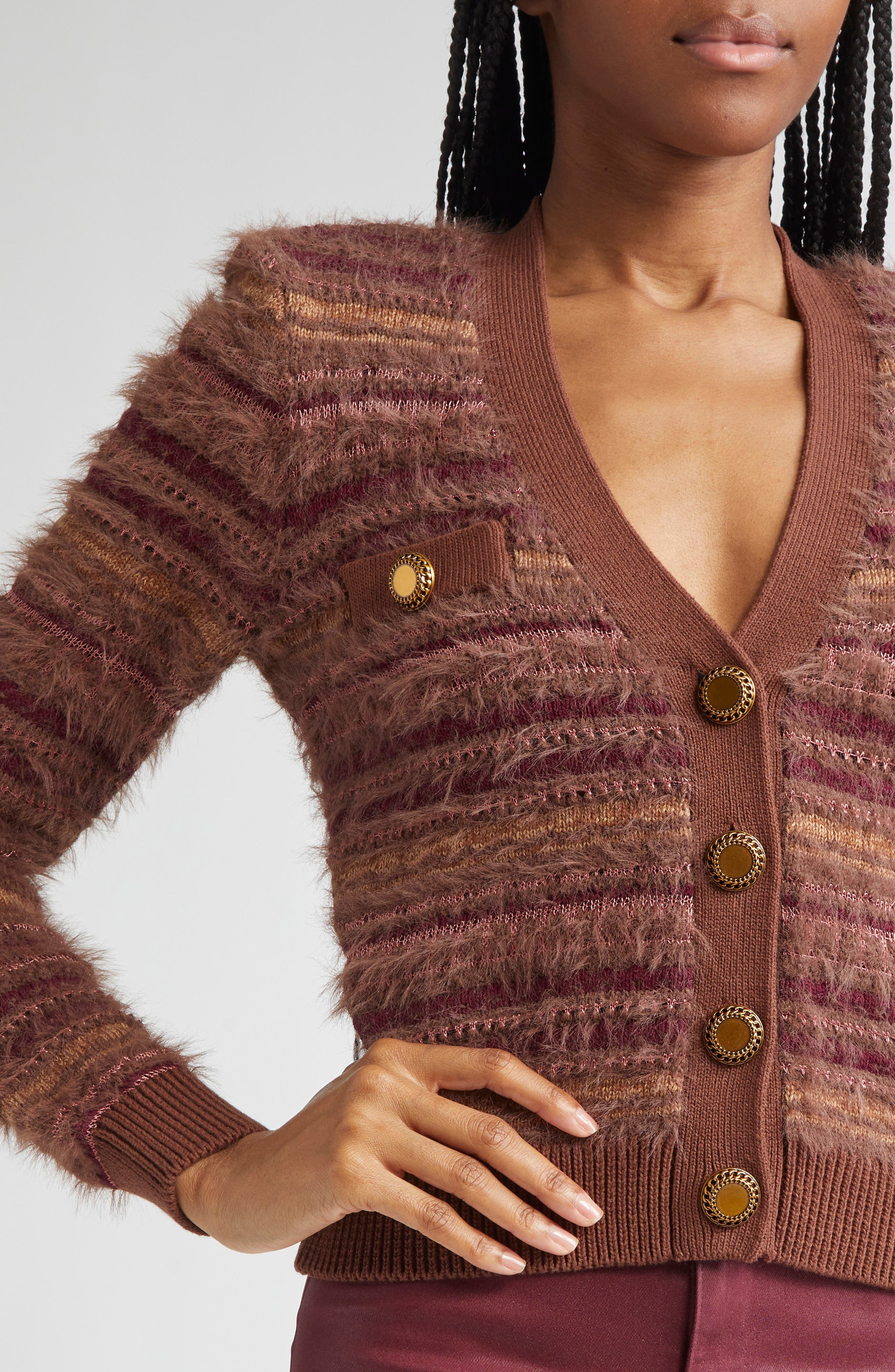 L'AGENCE Ariadne Mix Stitch Cardigan in Natural/Mauve Multi at Nordstrom - 5