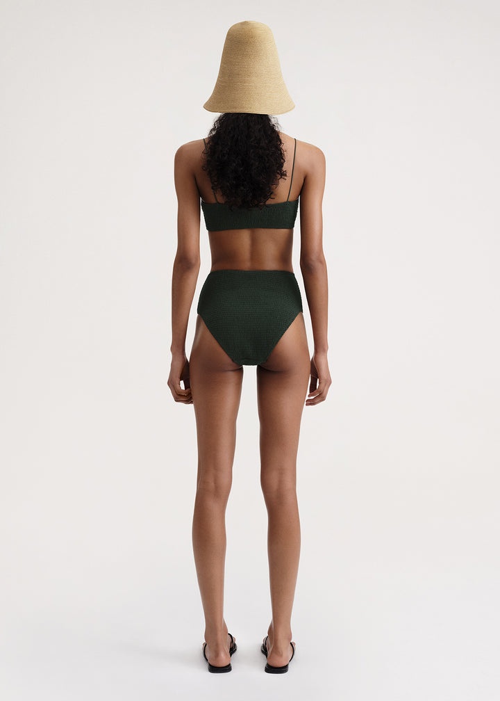 Smocked bikini bottoms dark green - 4