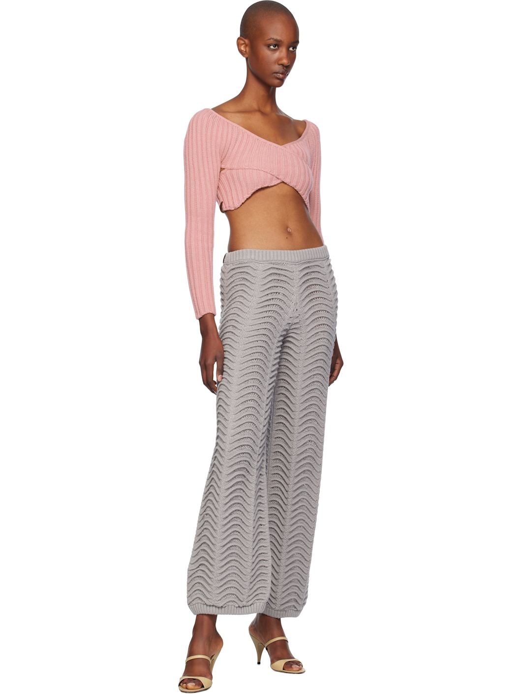 Pink Crossed Sleeves Sweater - 4