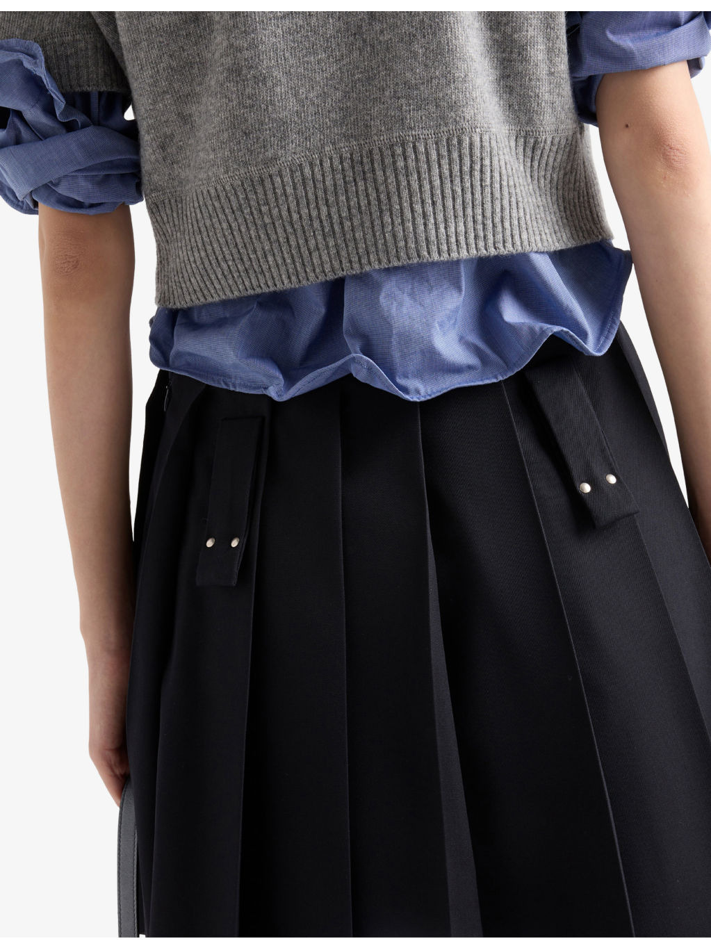 Pleated Gabardine Ring-Hardware Wool Mini Skirt - 4