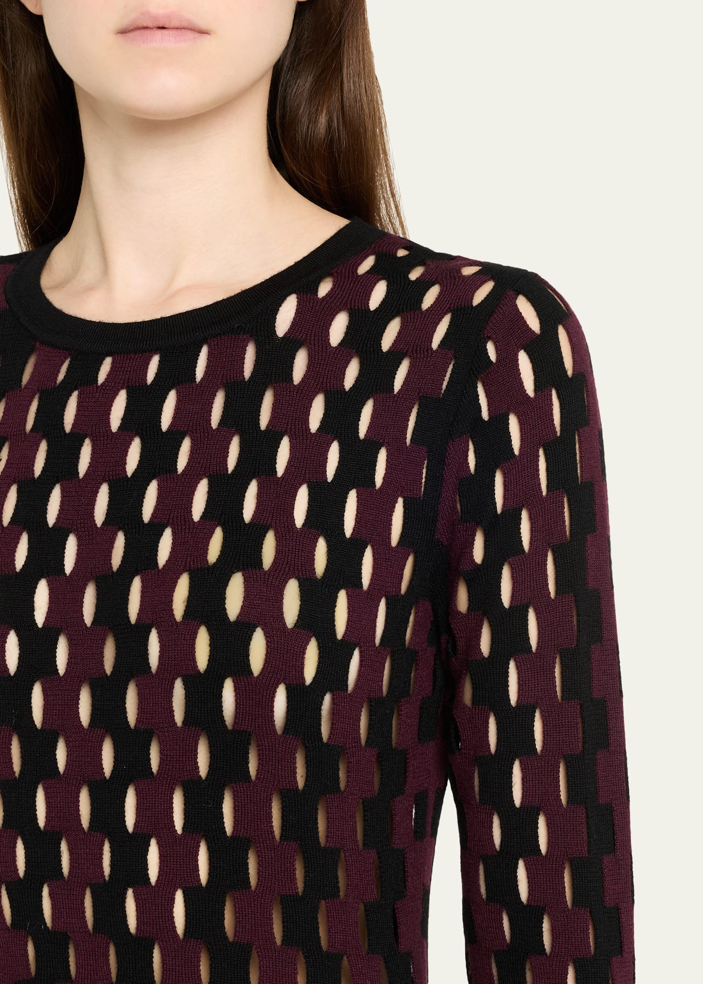 Natalie Two-Tone Open-Knit Long Sleeve Maxi Dress - 5