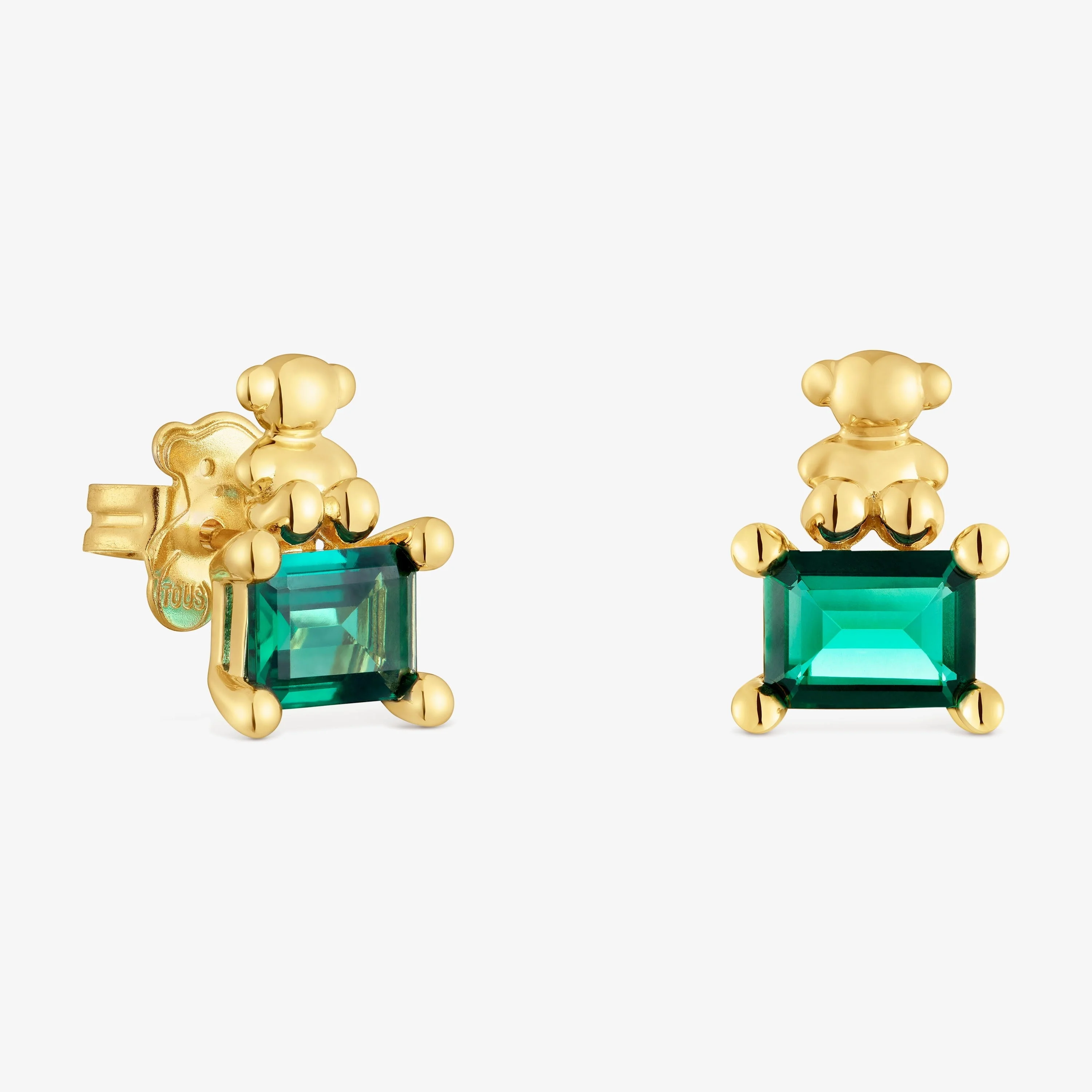 18K gold vermeil bear motif Earrings with lab-grown emerald Bold Bear LGG - 1