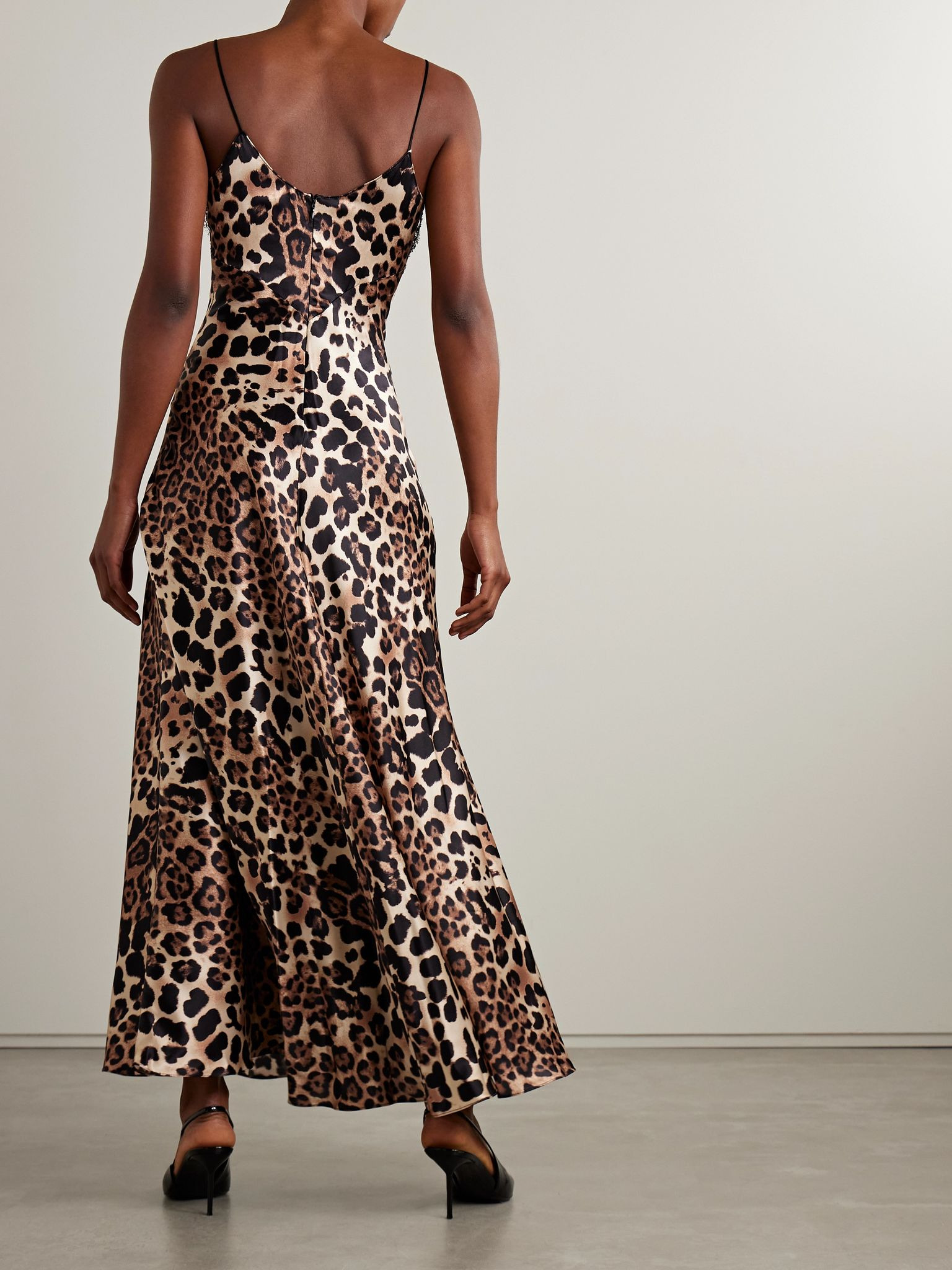 Cutout lace-trimmed leopard-print silk-satin maxi dress Leopard print - 3
