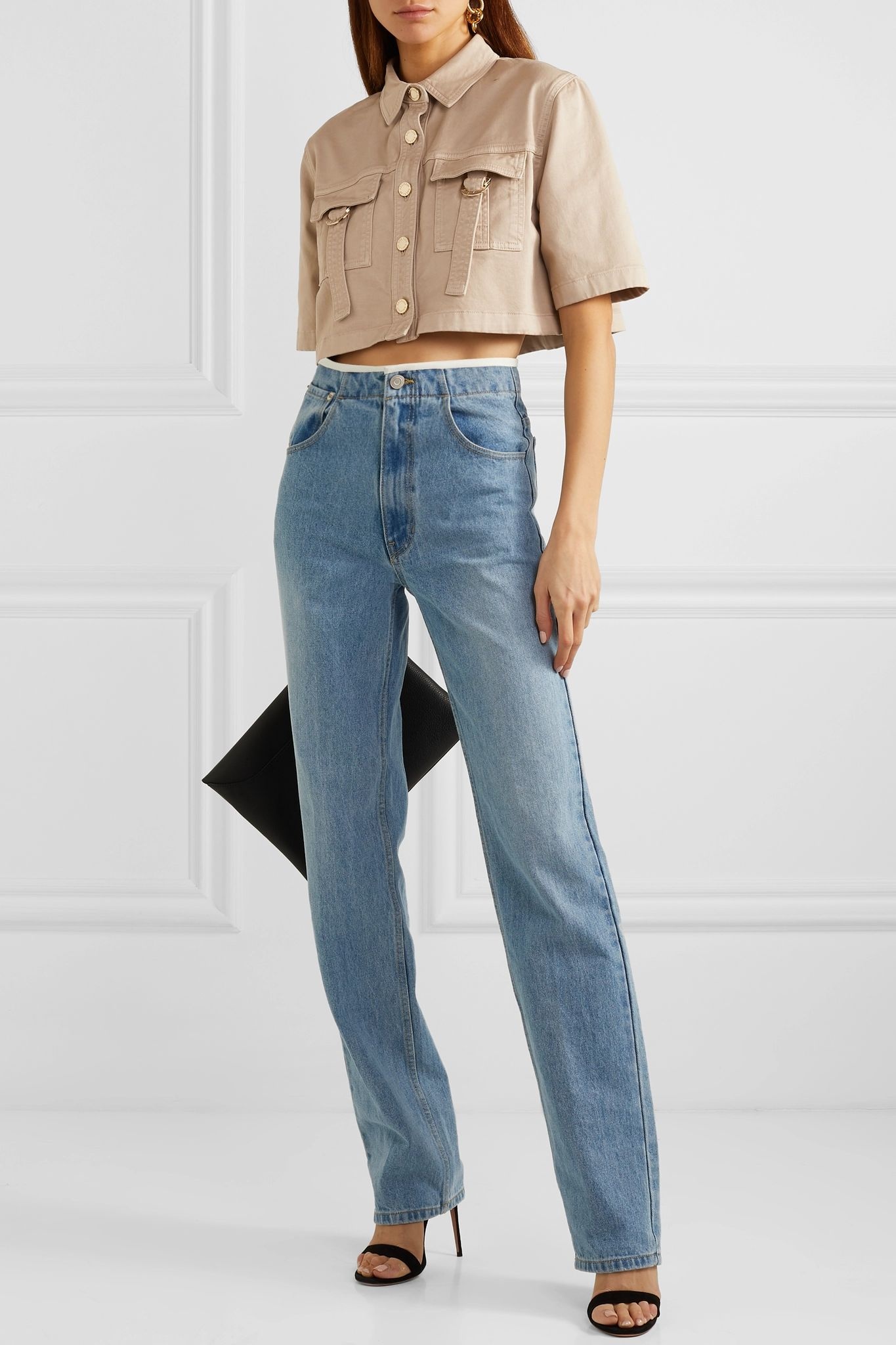 Cropped cotton-blend drill shirt - 2