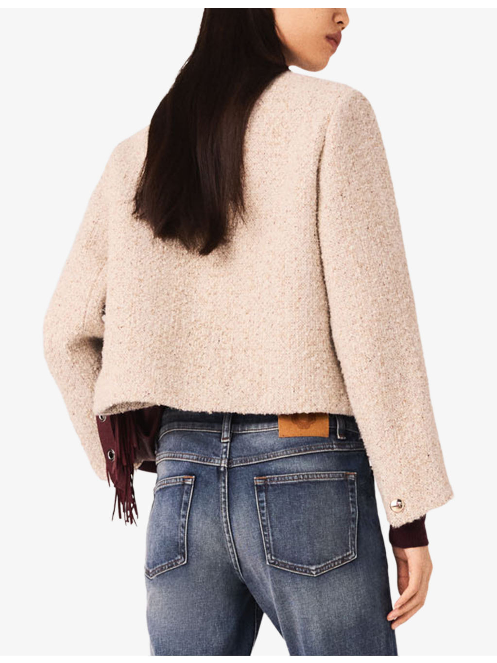 Round-Neck Button-Down Tweed Jacket - 4
