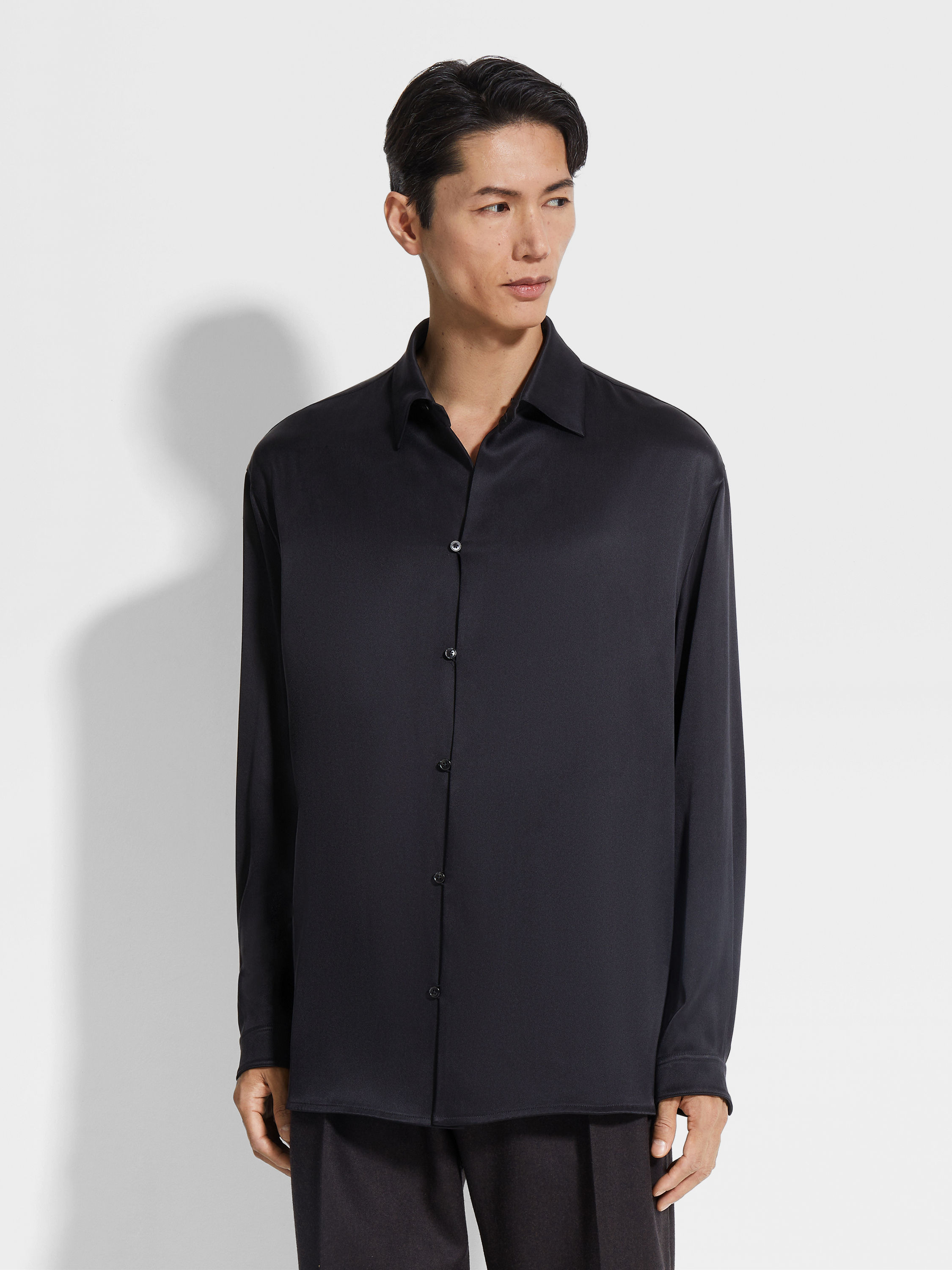 BLACK SILK SHIRT - 4