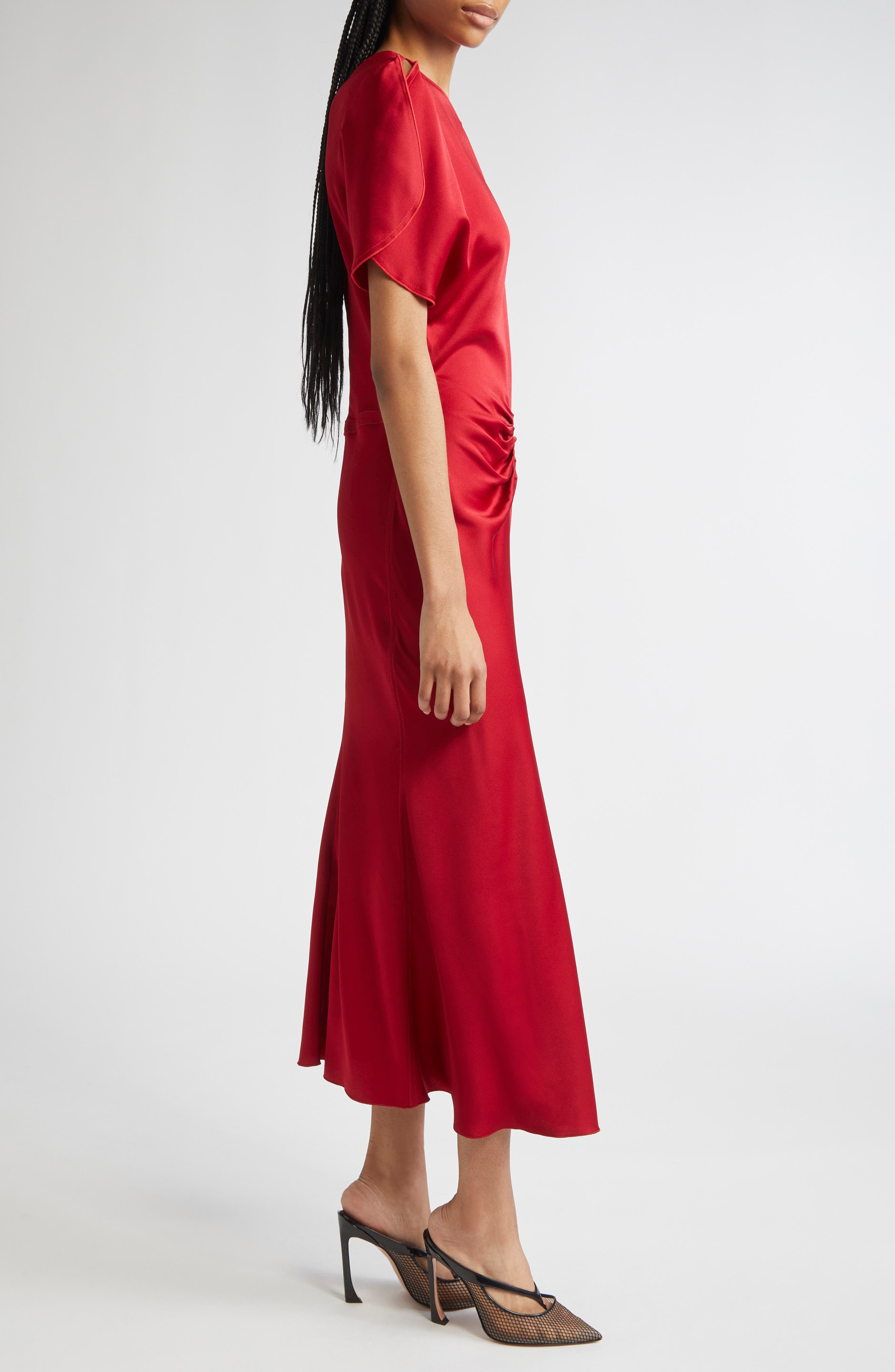 Victoria Beckham Ruched Waist Midi Dress in Rose at Nordstrom - 3
