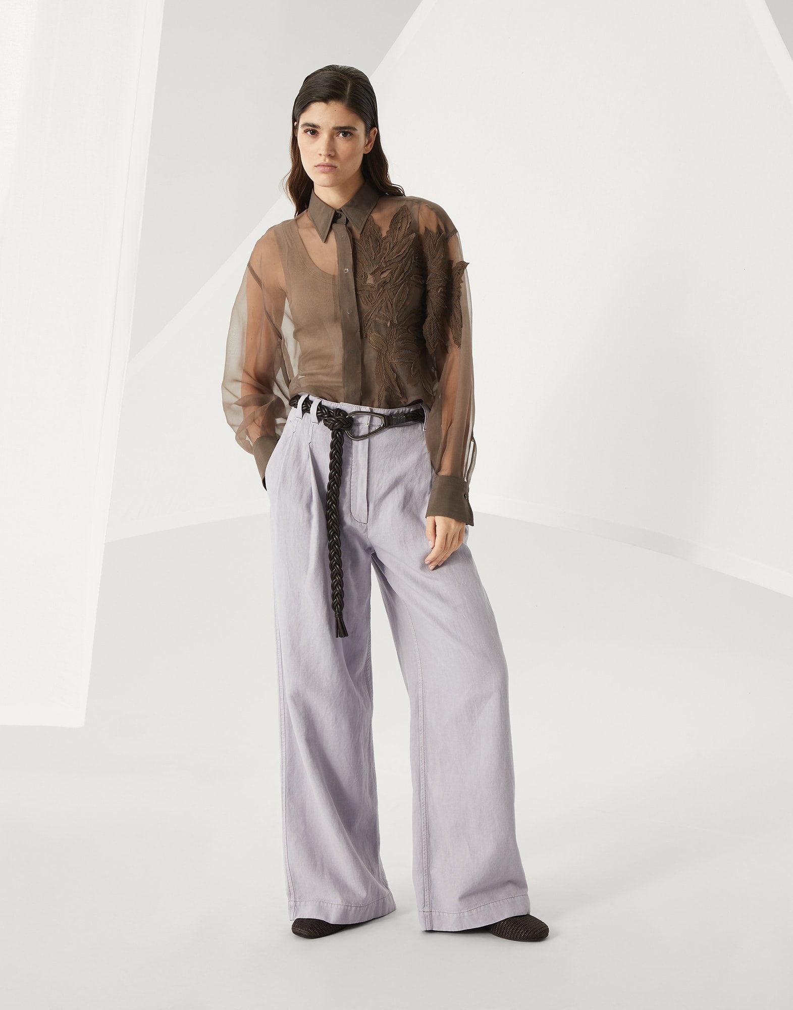 Crispy silk shirt with herbarium appliqué - 5
