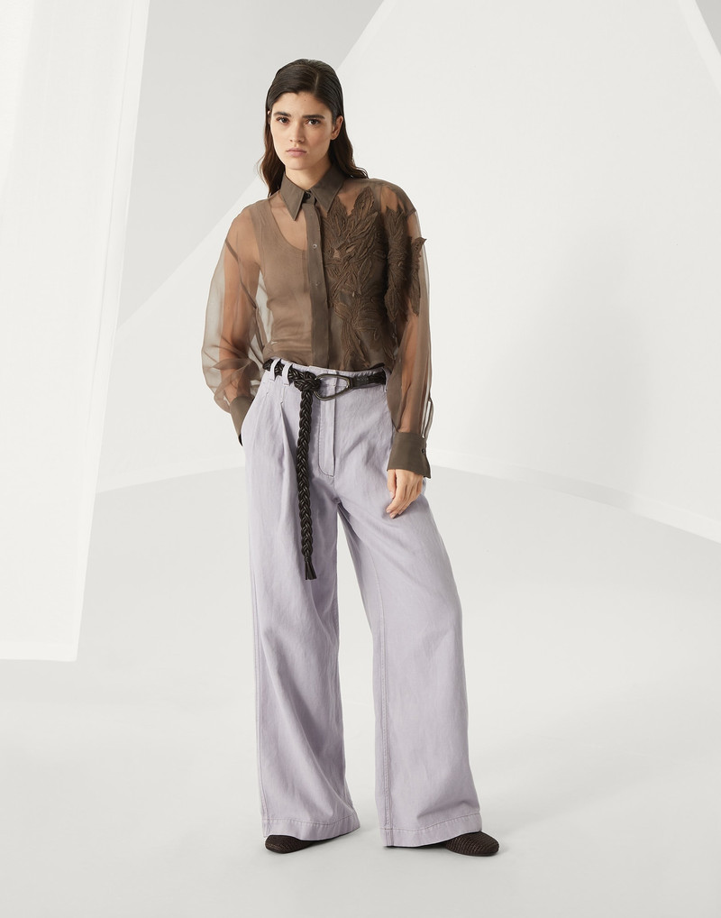 Crispy silk shirt with herbarium appliqué 5