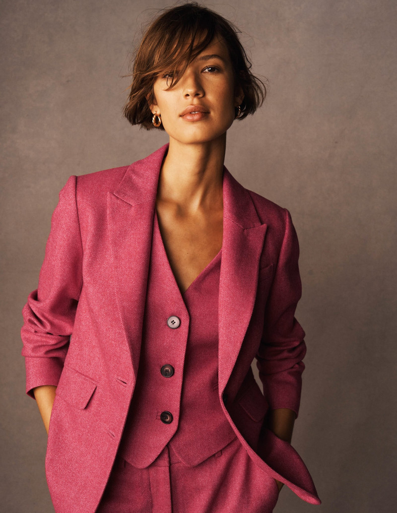 Stamford Wool-Blend Blazer-Red and Pink Wide Herringbone 6
