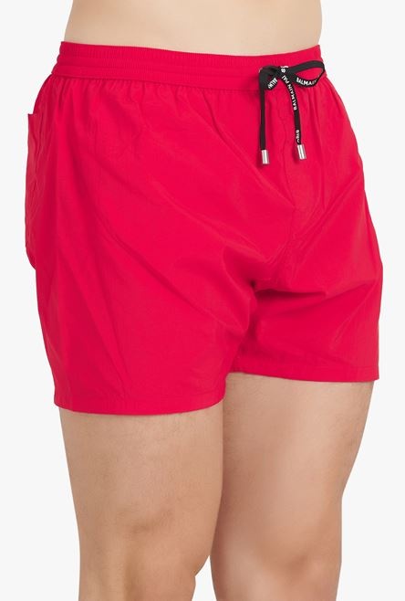 Red swim trunks with transparent Balmain logo print - 6