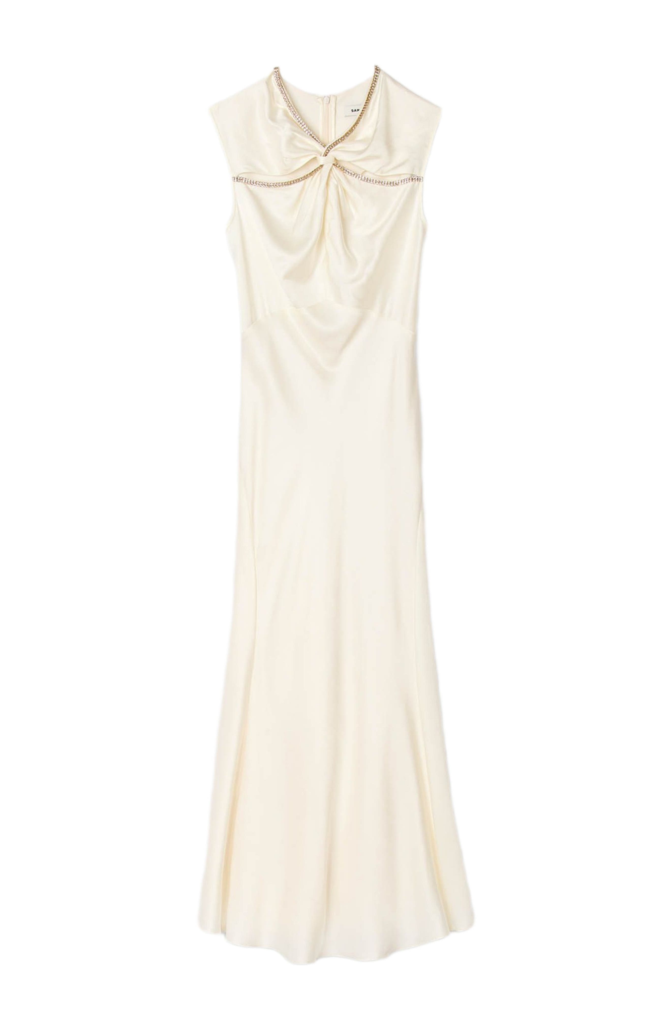 SANDRO Satin maxi dress with rhinestones in Ecru at Nordstrom - 5