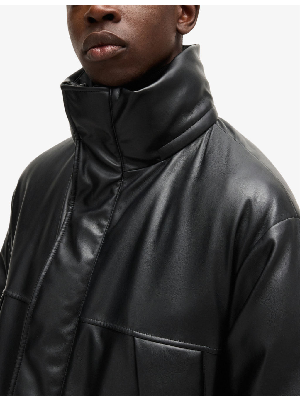 Embossed-logo longline faux leather-down jacket - 5
