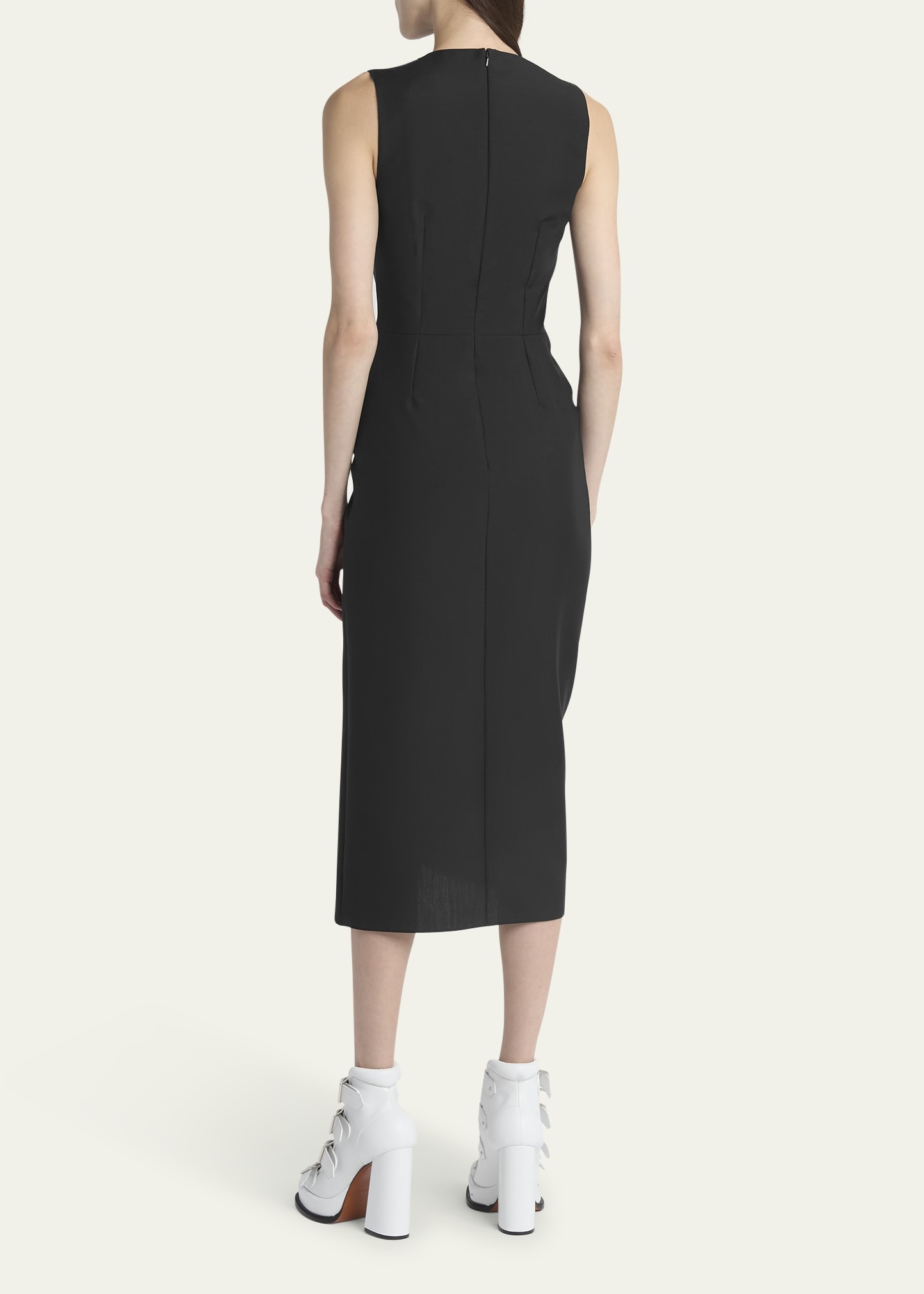 Gathered Side Wool Midi Dress - 3