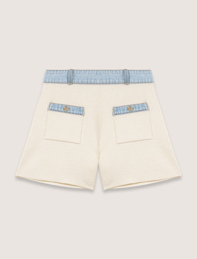 Knitted shorts with denim trim 1
