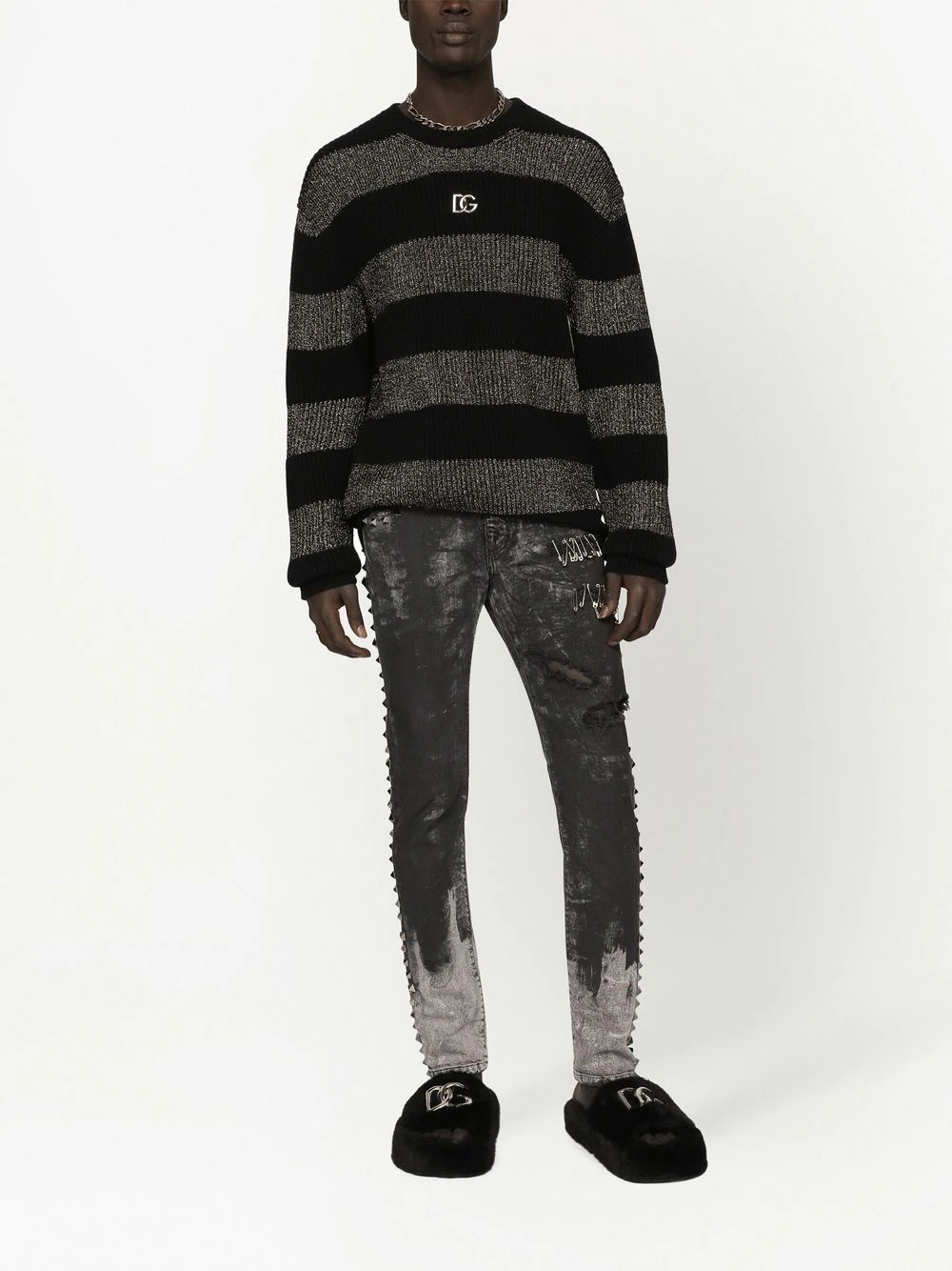 distressed studded slim-fit jeans - 3