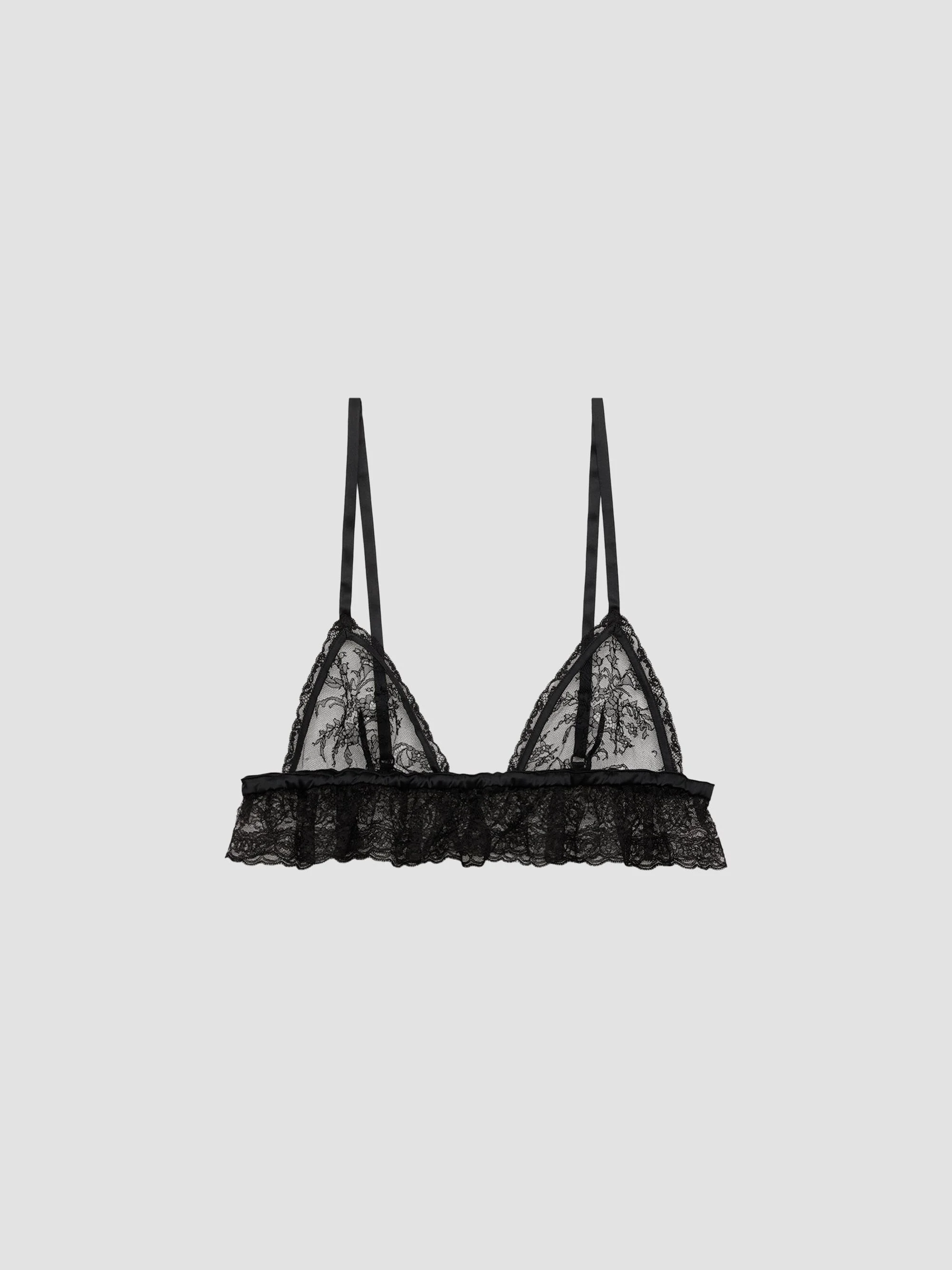 Women's Floral Lace Ruffle Soft Cup Bra - Black - 1